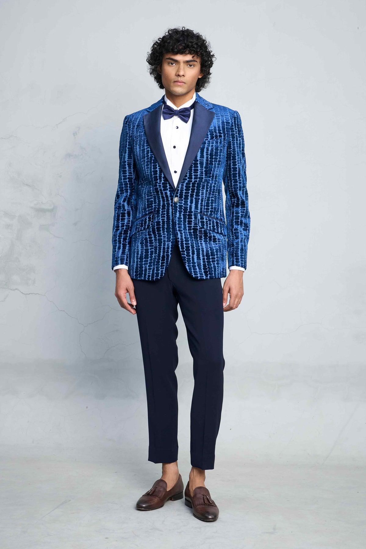 Gargee Designer's COBALT PEBBLE VELVET TUXEDO SET Gargee