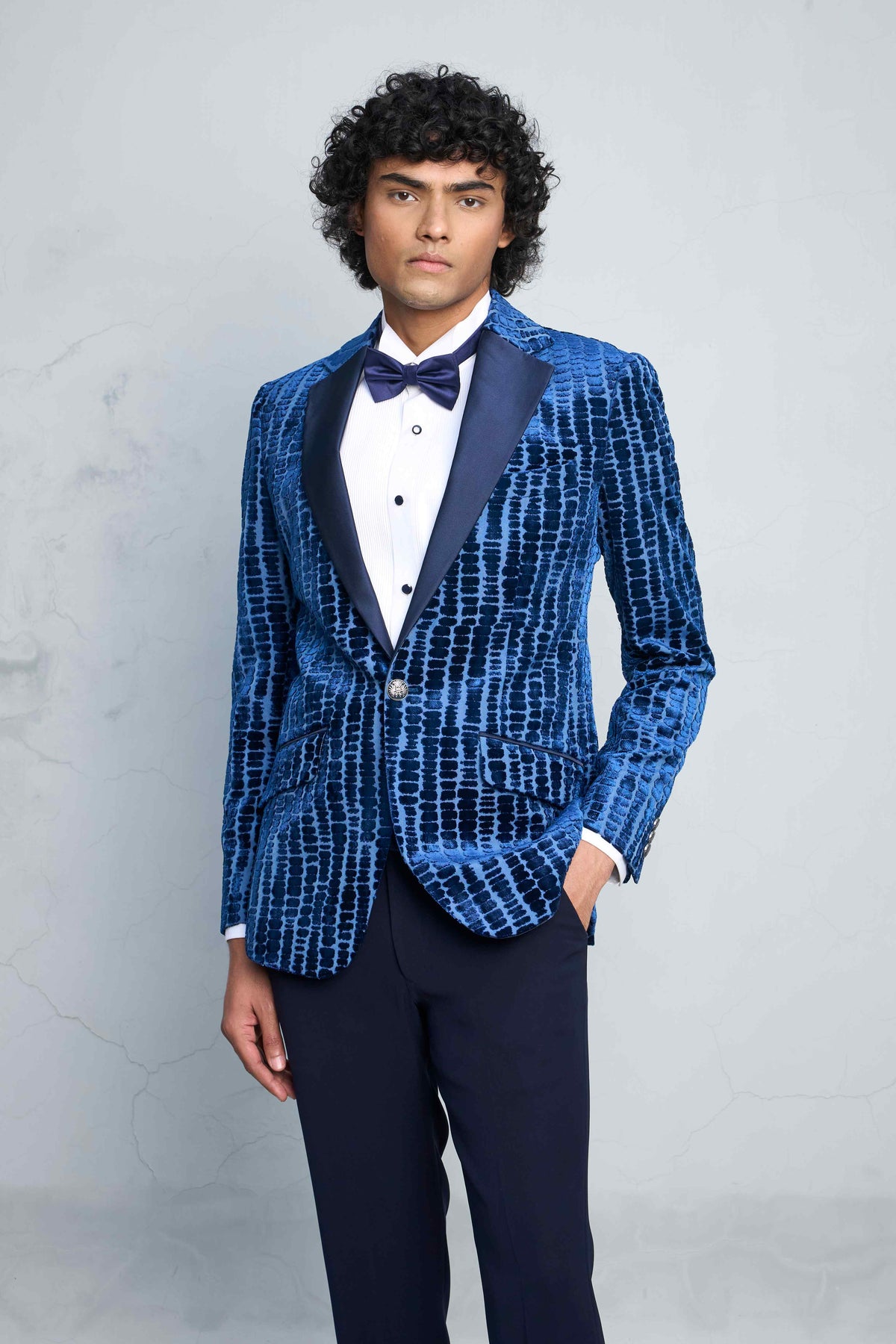 Gargee Designer's COBALT PEBBLE VELVET TUXEDO SET Gargee