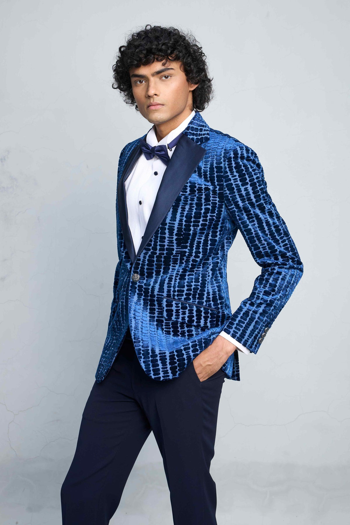 Gargee Designer's COBALT PEBBLE VELVET TUXEDO SET Gargee