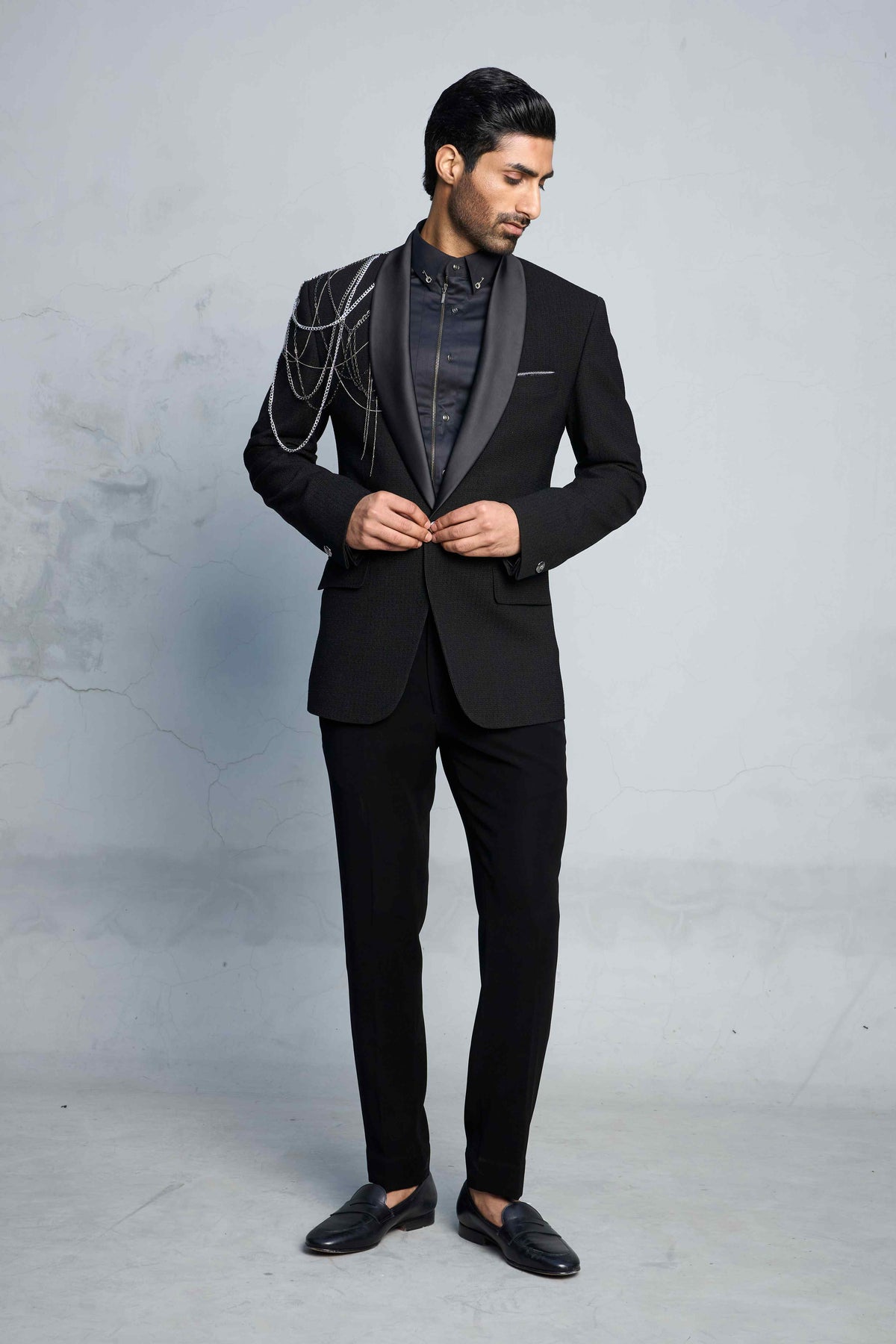 Gargee Designer's BLACK DRAPED GEAR TUXEDO SET Gargee
