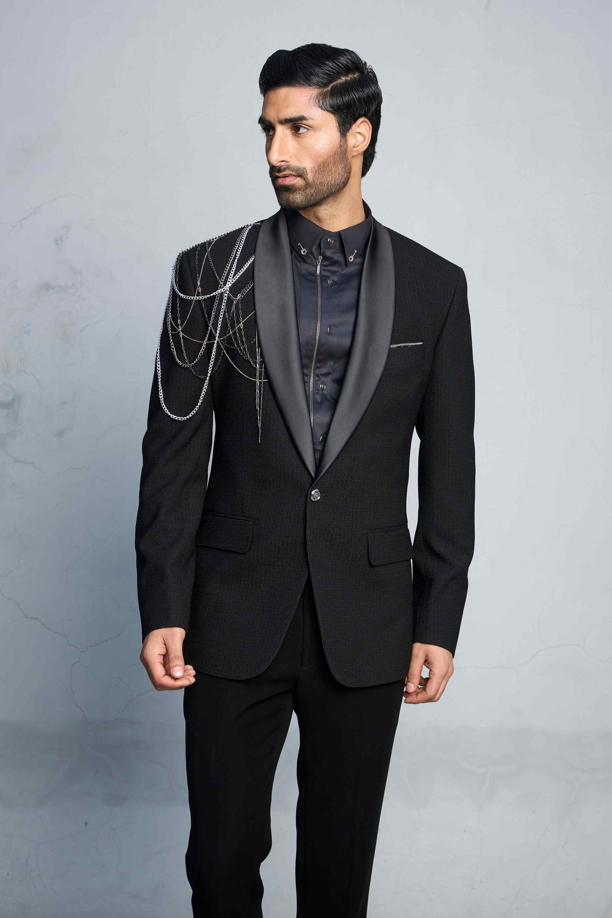 Gargee Designer's BLACK DRAPED GEAR TUXEDO SET Gargee