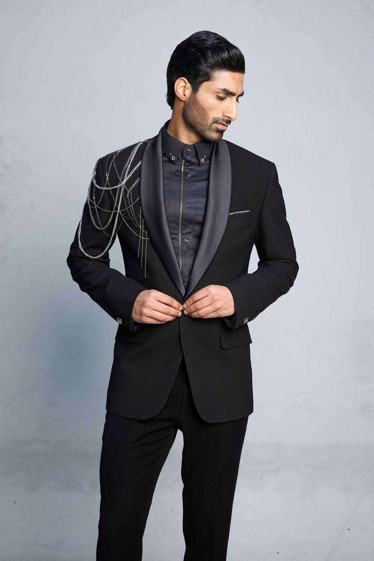 Gargee Designer's BLACK DRAPED GEAR TUXEDO SET Gargee