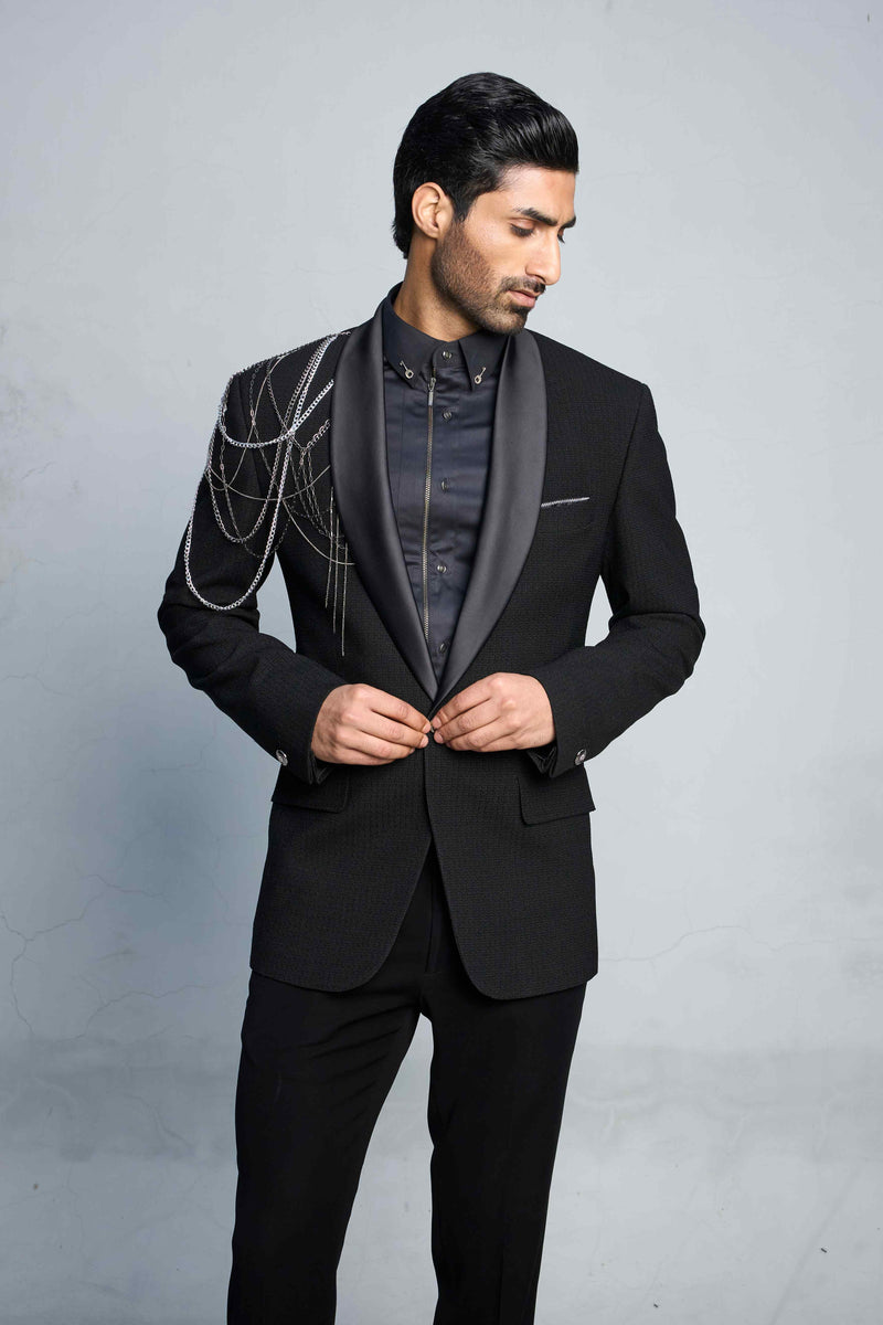 Gargee Designer's BLACK DRAPED GEAR TUXEDO SET Gargee