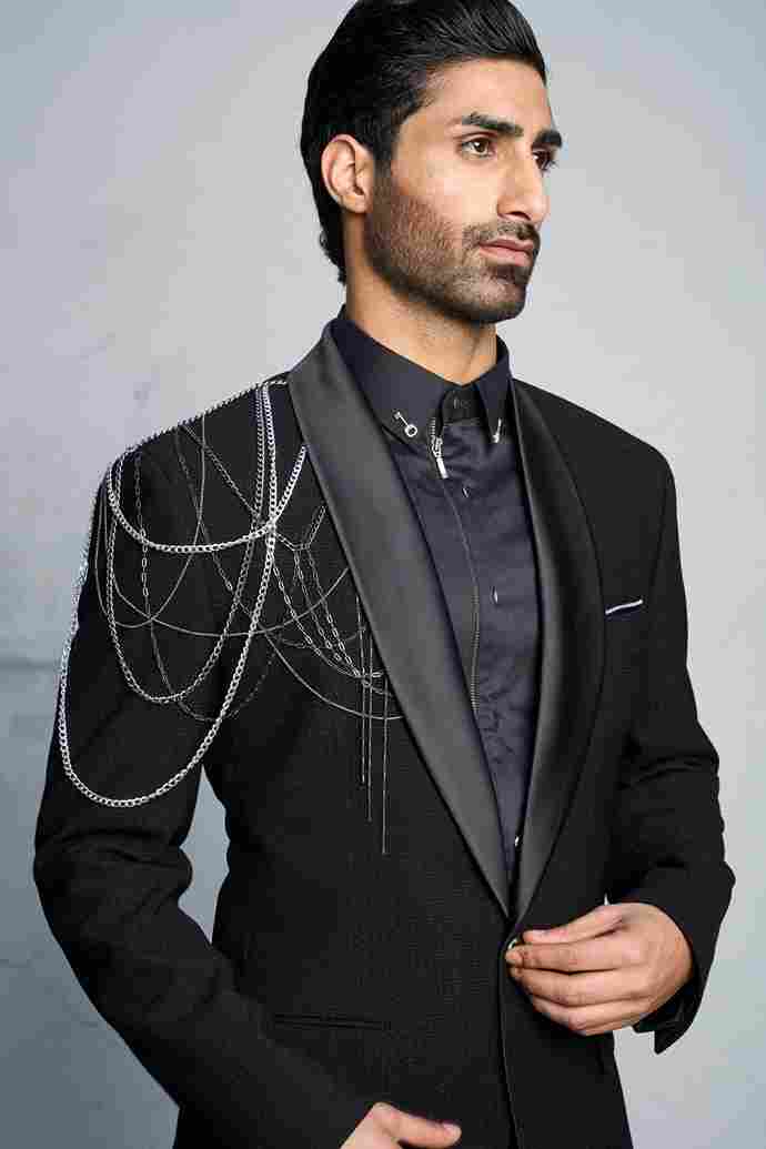 Gargee Designer's BLACK DRAPED GEAR TUXEDO SET Gargee