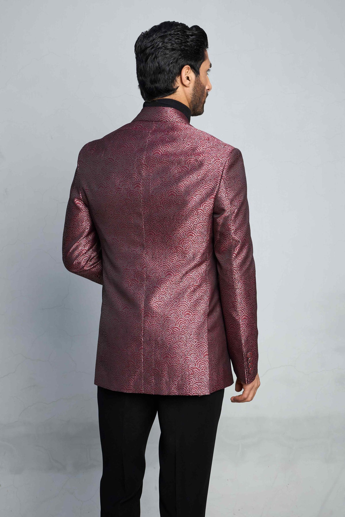 Gargee Designer's WINE RIPPLE JACQUARD TUXEDO SET Gargee