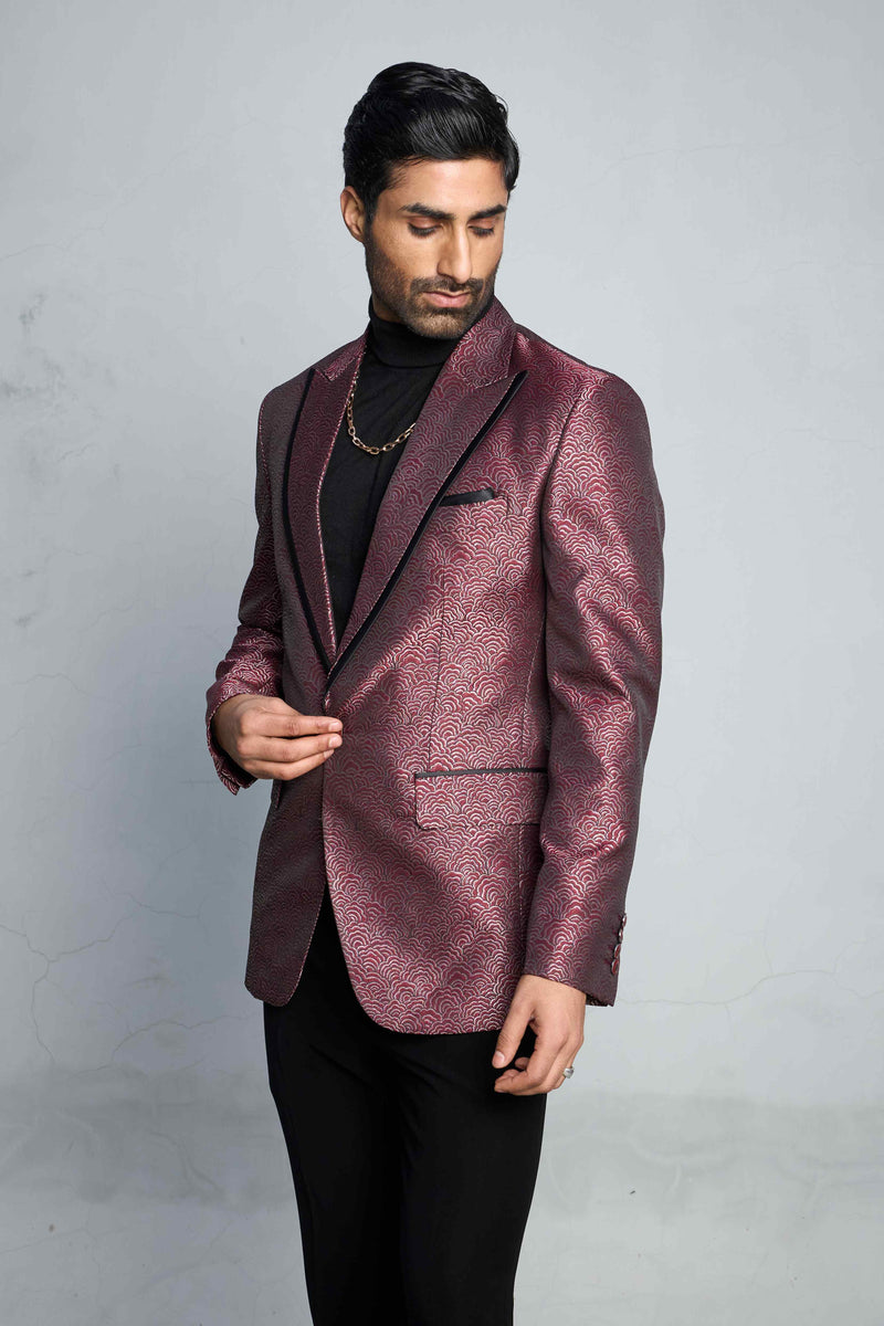 Gargee Designer's WINE RIPPLE JACQUARD TUXEDO SET Gargee