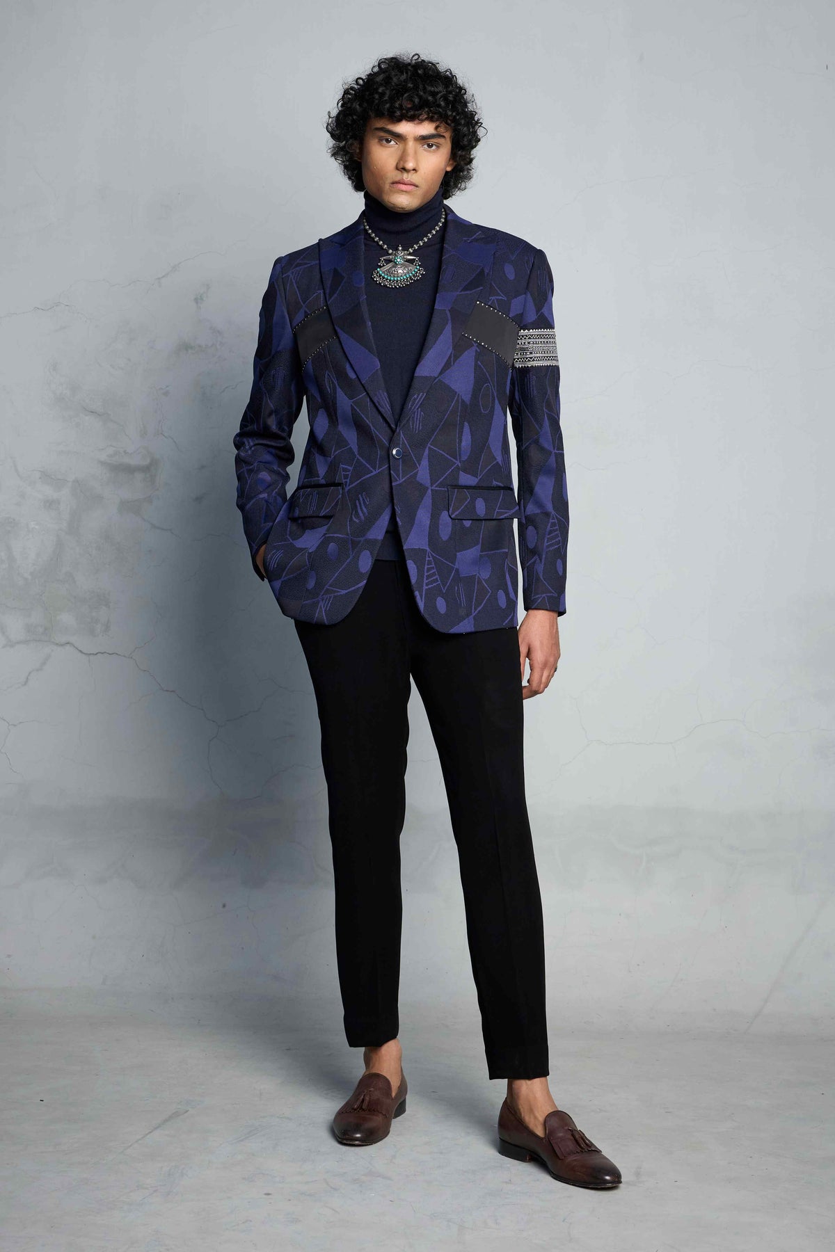 Gargee Designer's BLUE TRIBAL JACQUARD TUXEDO SET Gargee