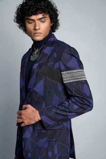 Gargee Designer's BLUE TRIBAL JACQUARD TUXEDO SET Gargee