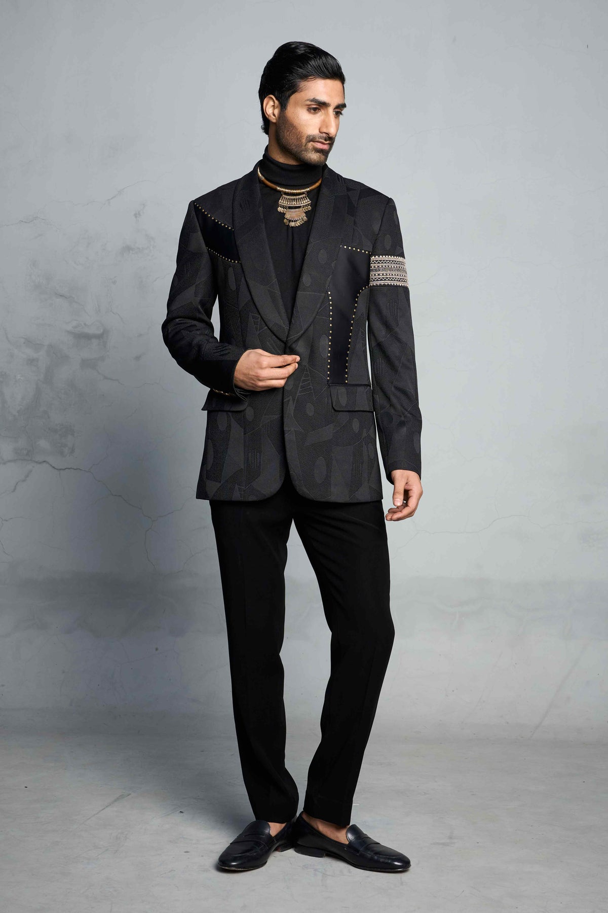 Gargee Designer's BLACK FOLK JACQUARD TUXEDO SET Gargee