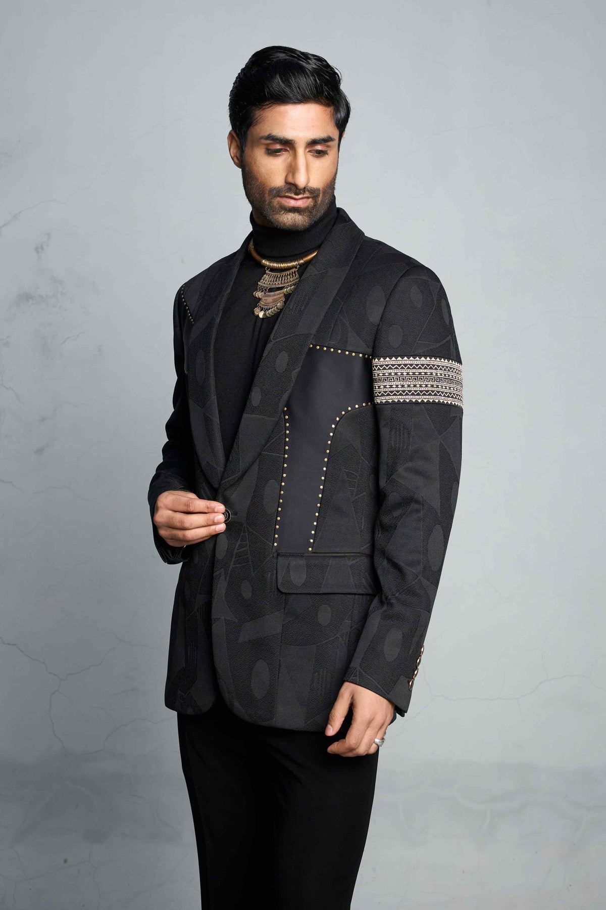 Gargee Designer's BLACK FOLK JACQUARD TUXEDO SET Gargee