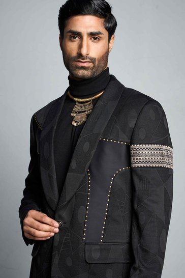 Gargee Designer's BLACK FOLK JACQUARD TUXEDO SET Gargee