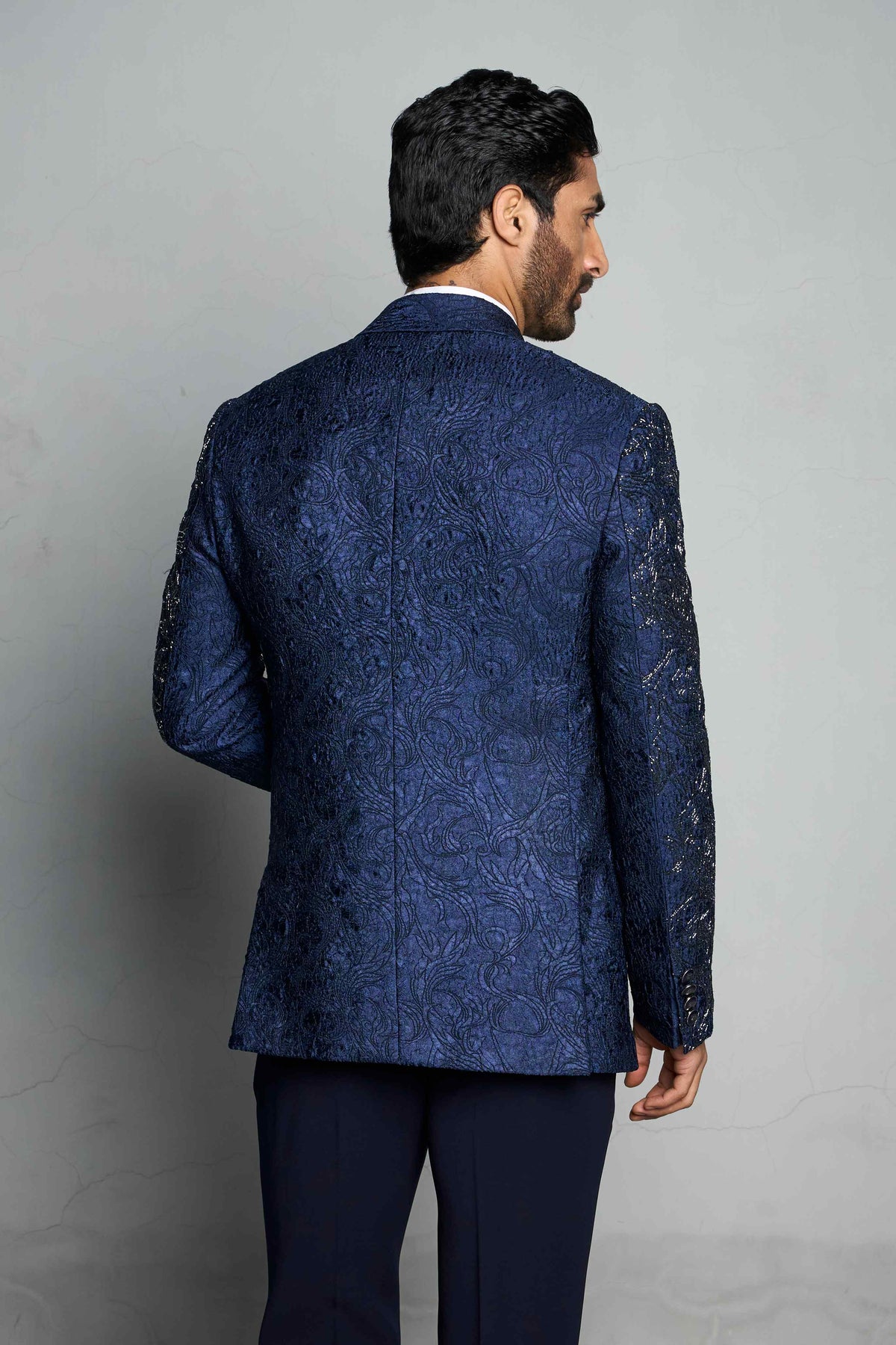 Gargee Designer's BLUE EMBOSSED JACQUARD TUXEDO SET Gargee