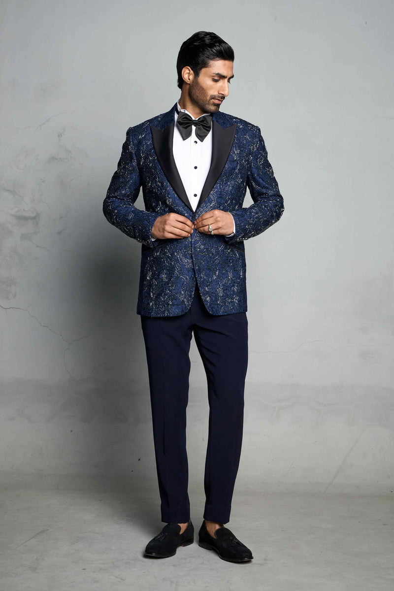 Gargee Designer's BLUE EMBOSSED JACQUARD TUXEDO SET Gargee