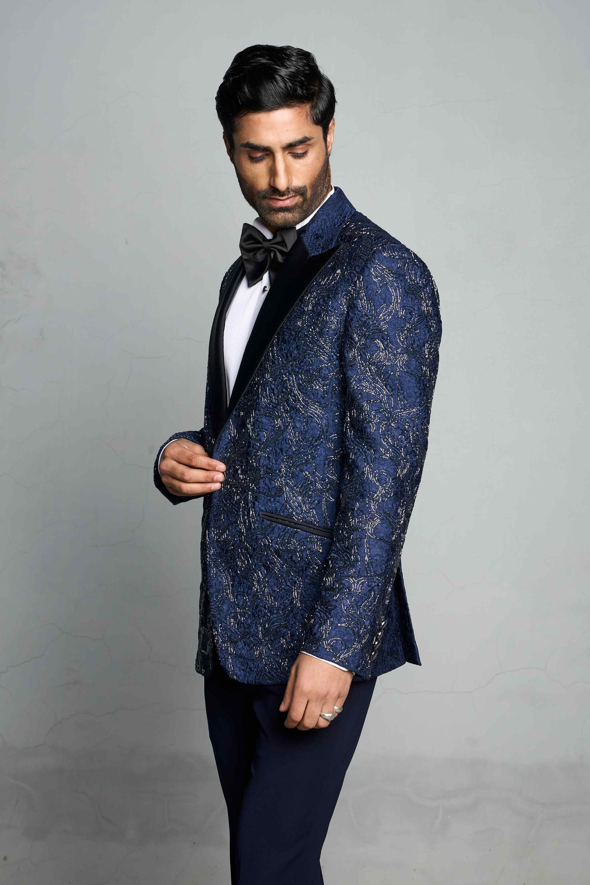 Gargee Designer's BLUE EMBOSSED JACQUARD TUXEDO SET Gargee