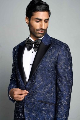 Gargee Designer's BLUE EMBOSSED JACQUARD TUXEDO SET Gargee