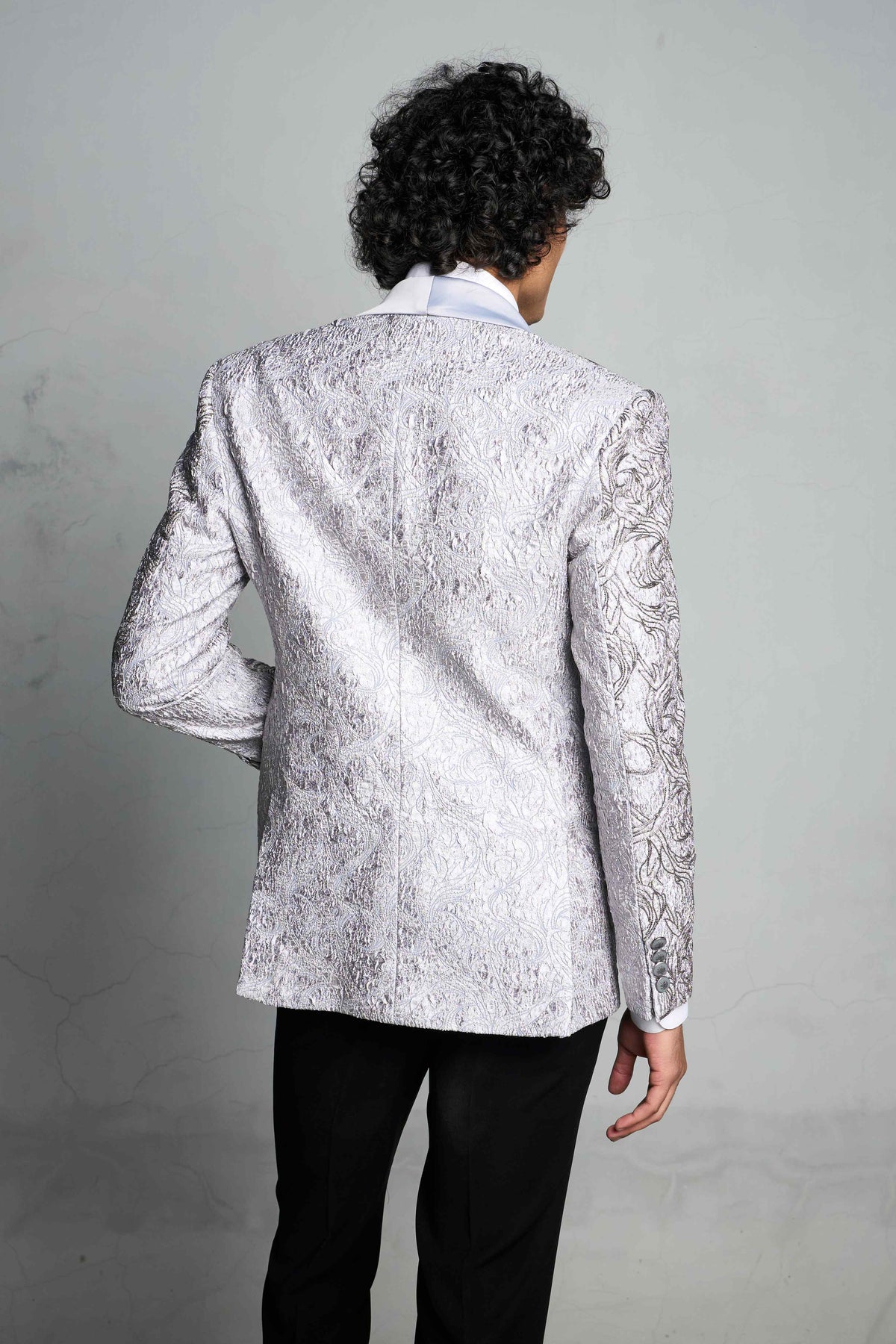 Gargee Designer's GREY EMBOSS BEADED TUXEDO SET Gargee