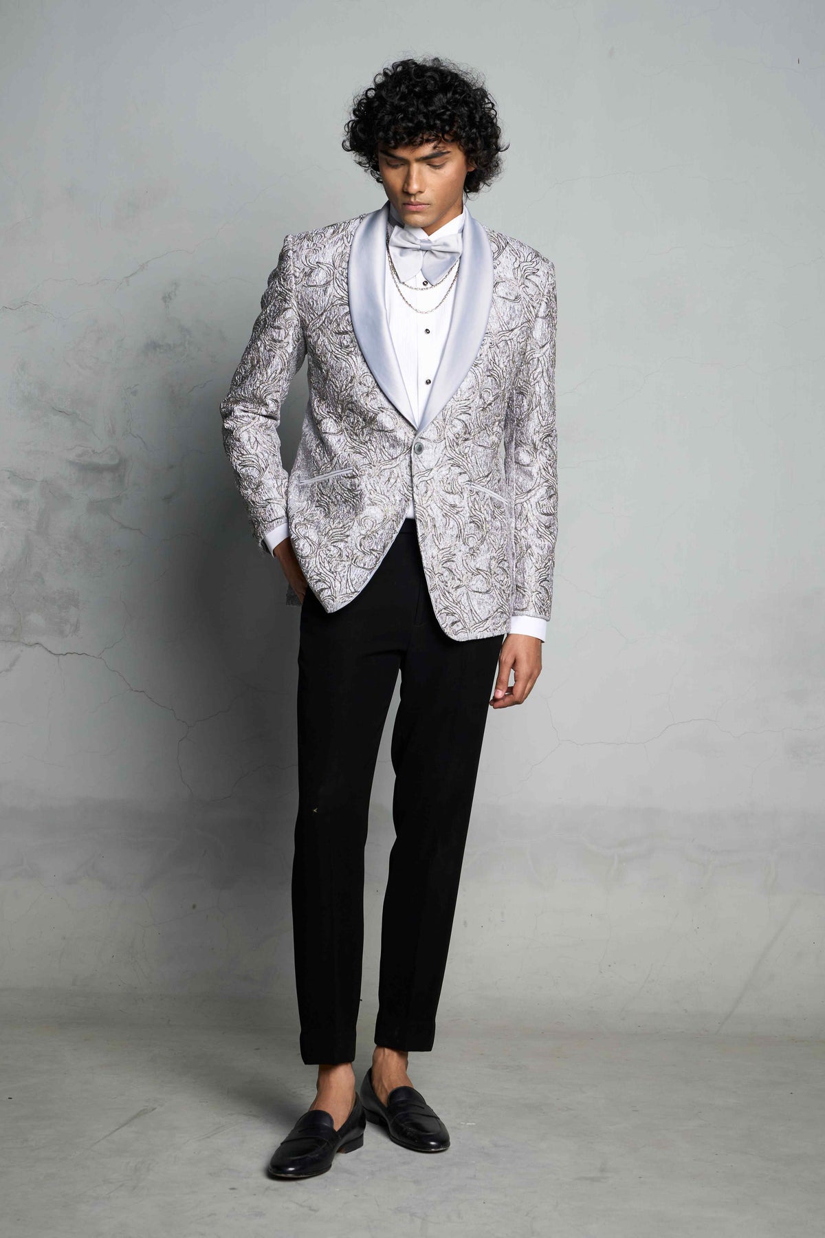 Gargee Designer's GREY EMBOSS BEADED TUXEDO SET Gargee