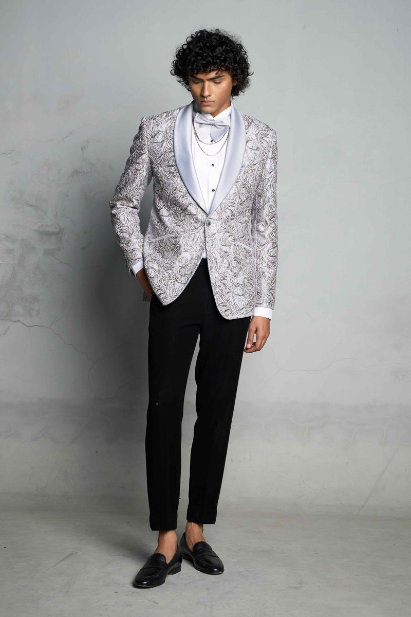 Gargee Designer's GREY EMBOSS BEADED TUXEDO SET Gargee