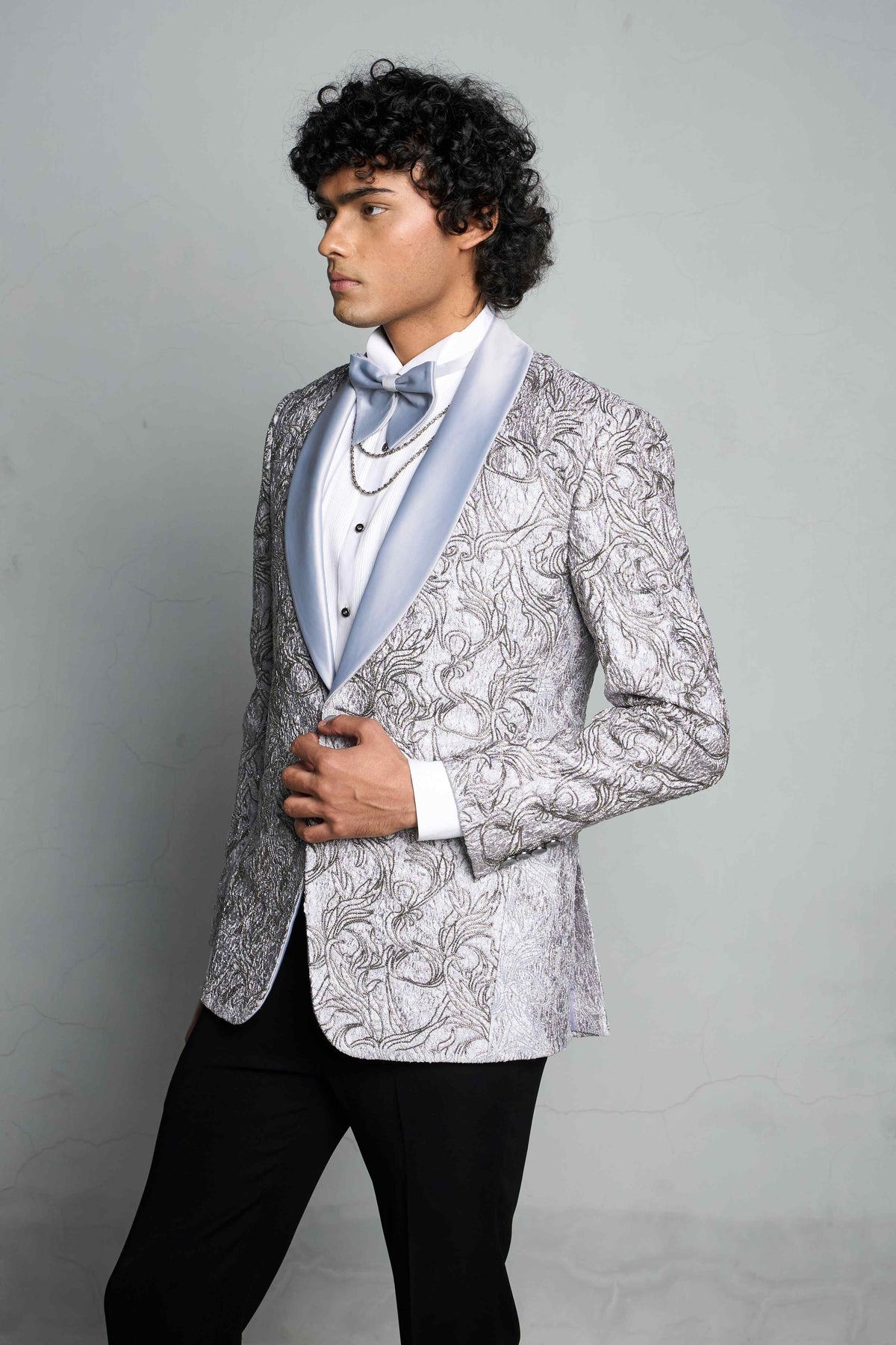 Gargee Designer's GREY EMBOSS BEADED TUXEDO SET Gargee
