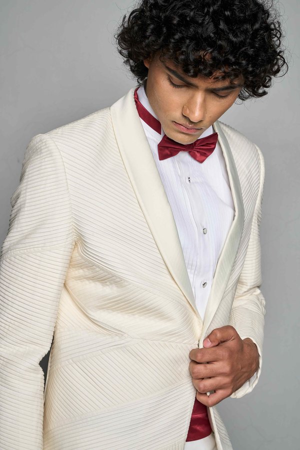 Gargee Designer's IVORY TUCKED TUXEDO SET Gargee