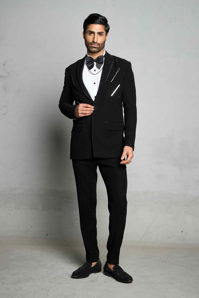Gargee Designer's BLACK METALLIC INSERT TUXEDO SET Gargee