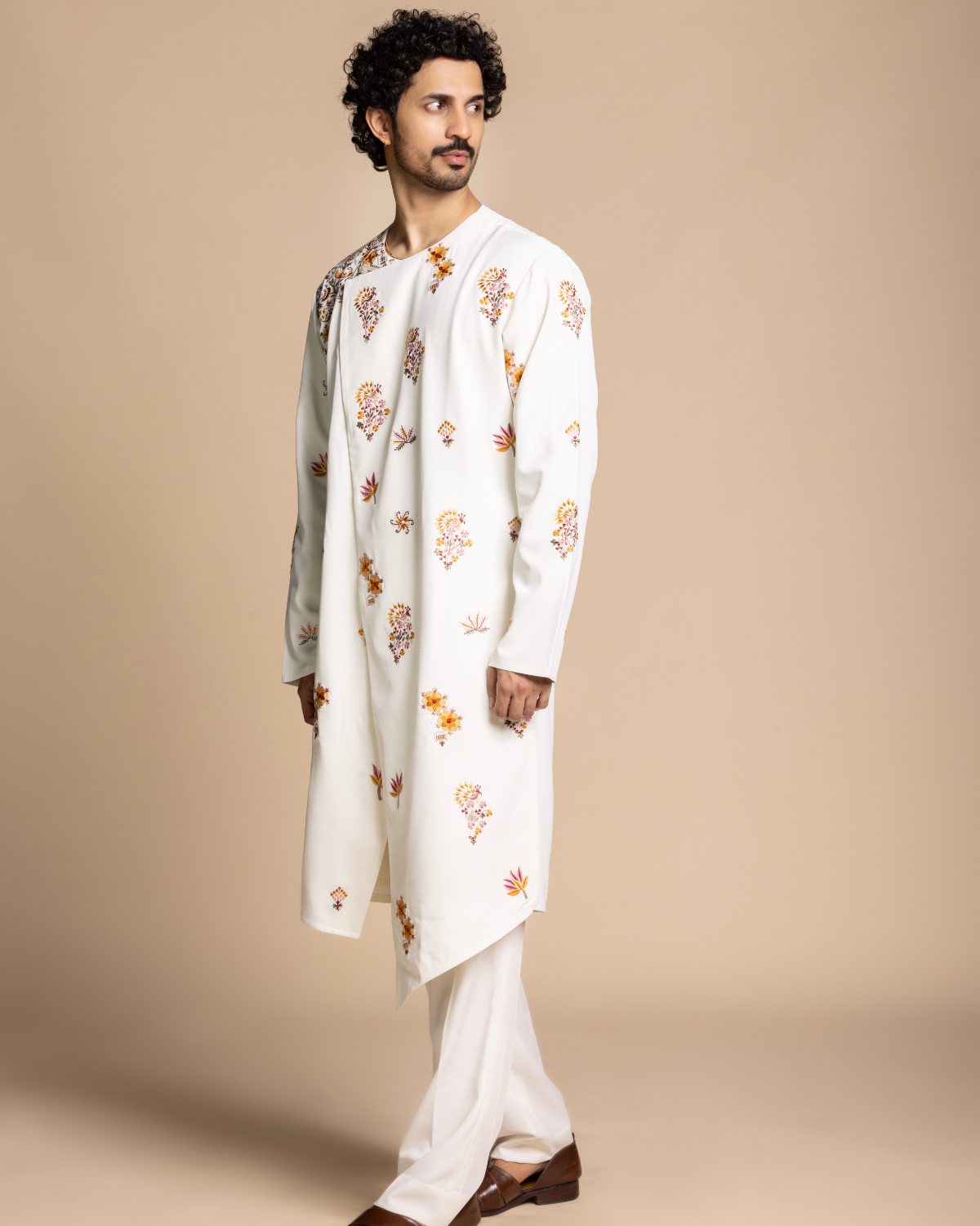 Ivory Embroidered Angarakha Kurta Set Gargee