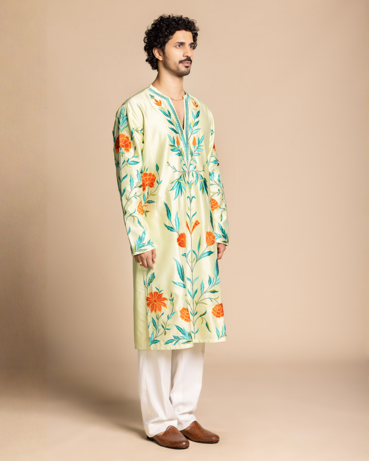 Mint Botanical Embroidered Kurta Set Gargee