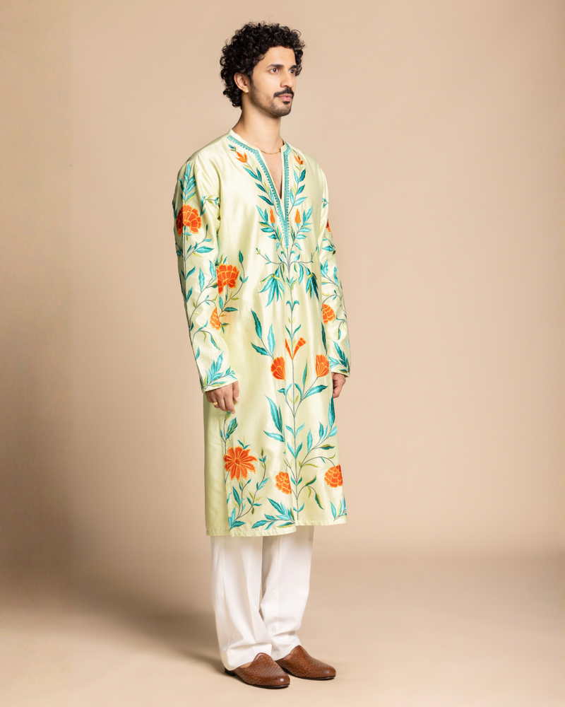 Mint Botanical Embroidered Kurta Set Gargee