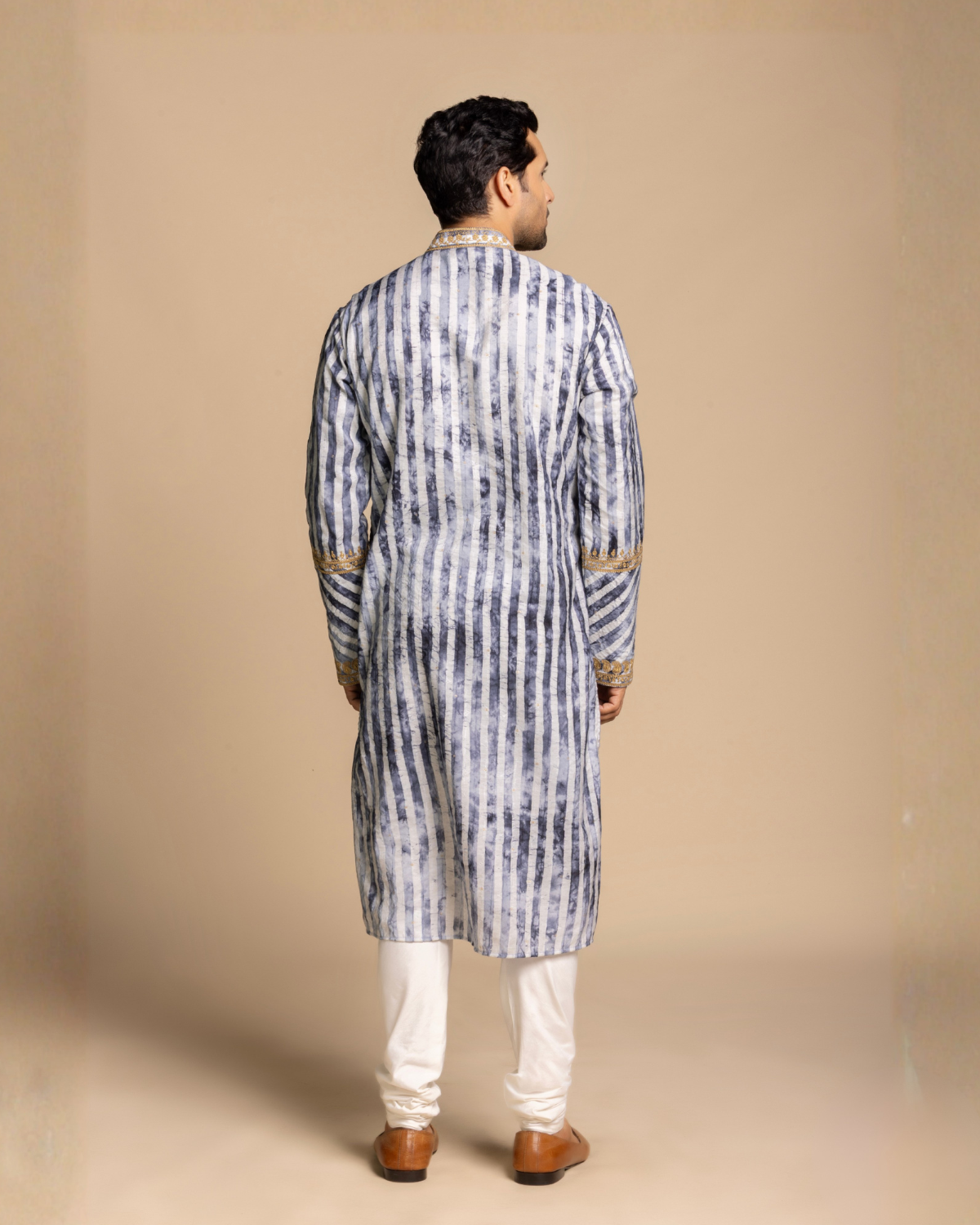 Azure Striped Embroidered Kurta set with Dupatta Gargee