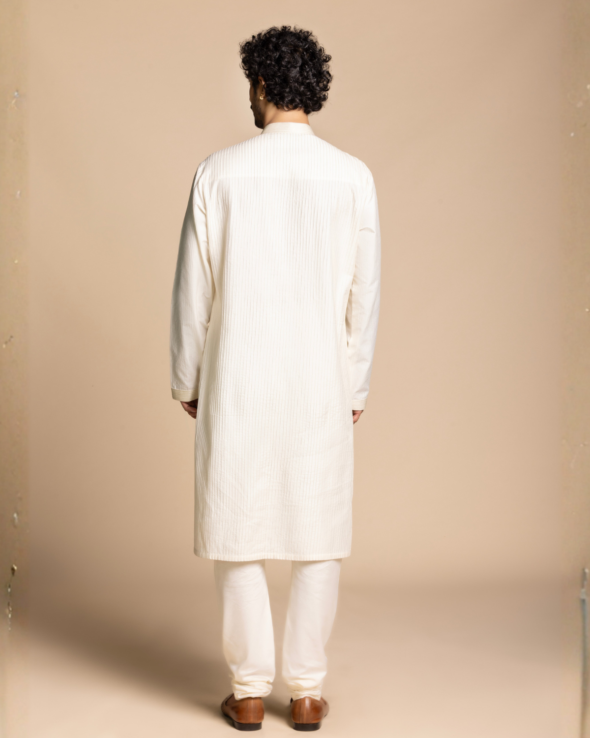 Ivory Pintucked Panelled Kurta Gargee