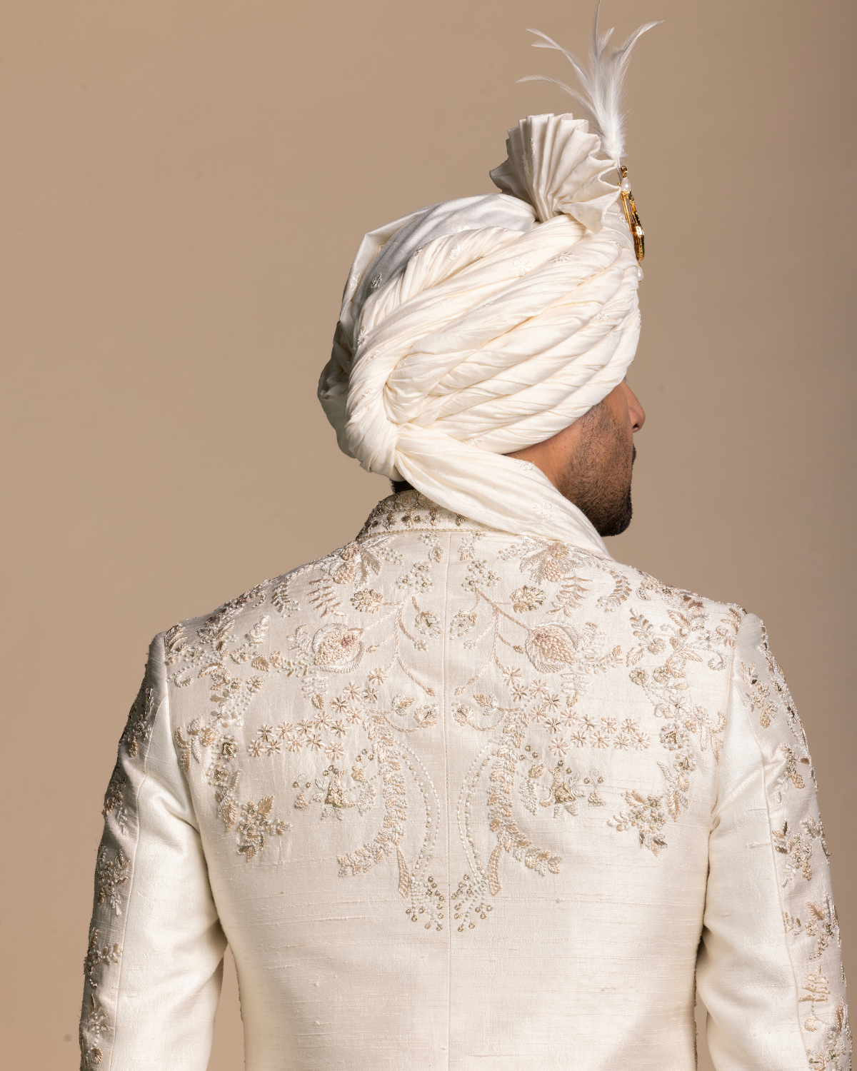 Ivory Embroidered Sherwani Set Gargee