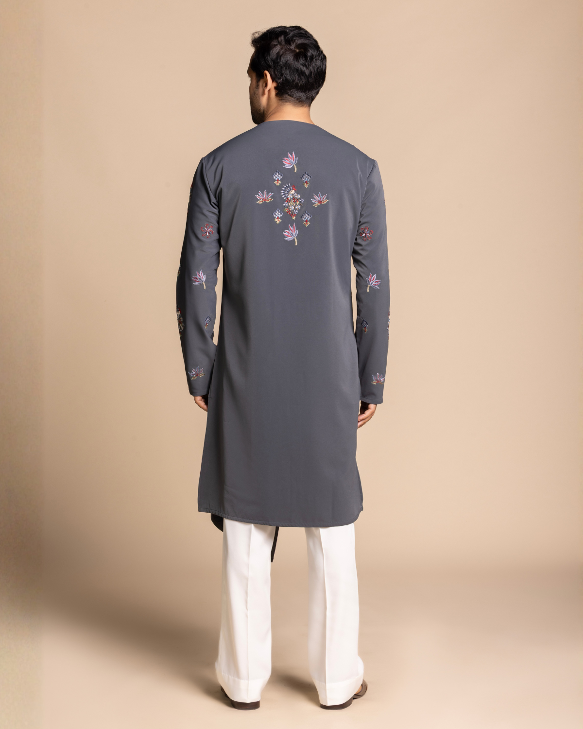 Slate Grey Embroidered Angarakha Kurta Set Gargee