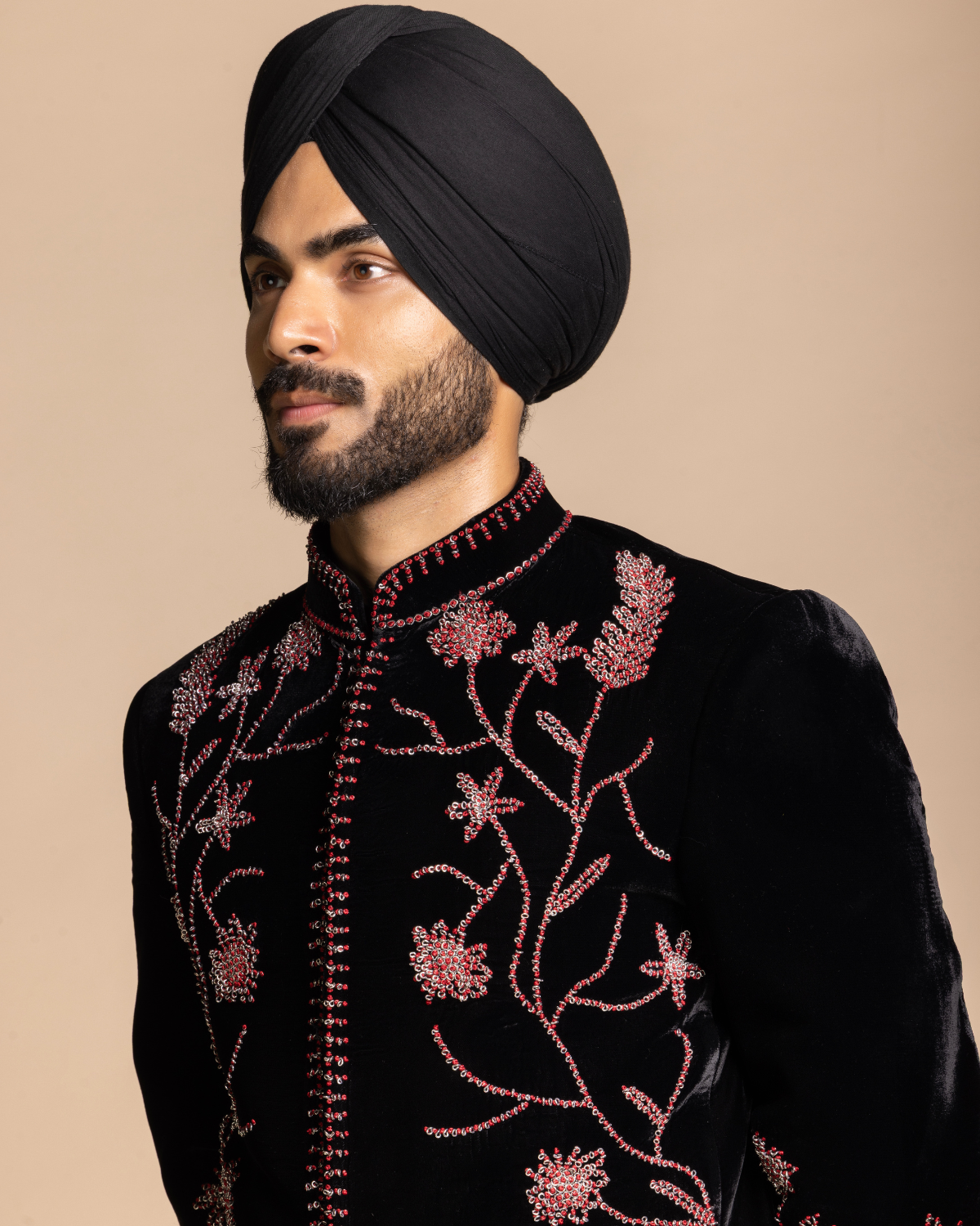Black Embroidered Velvet Jodhpuri Set Gargee
