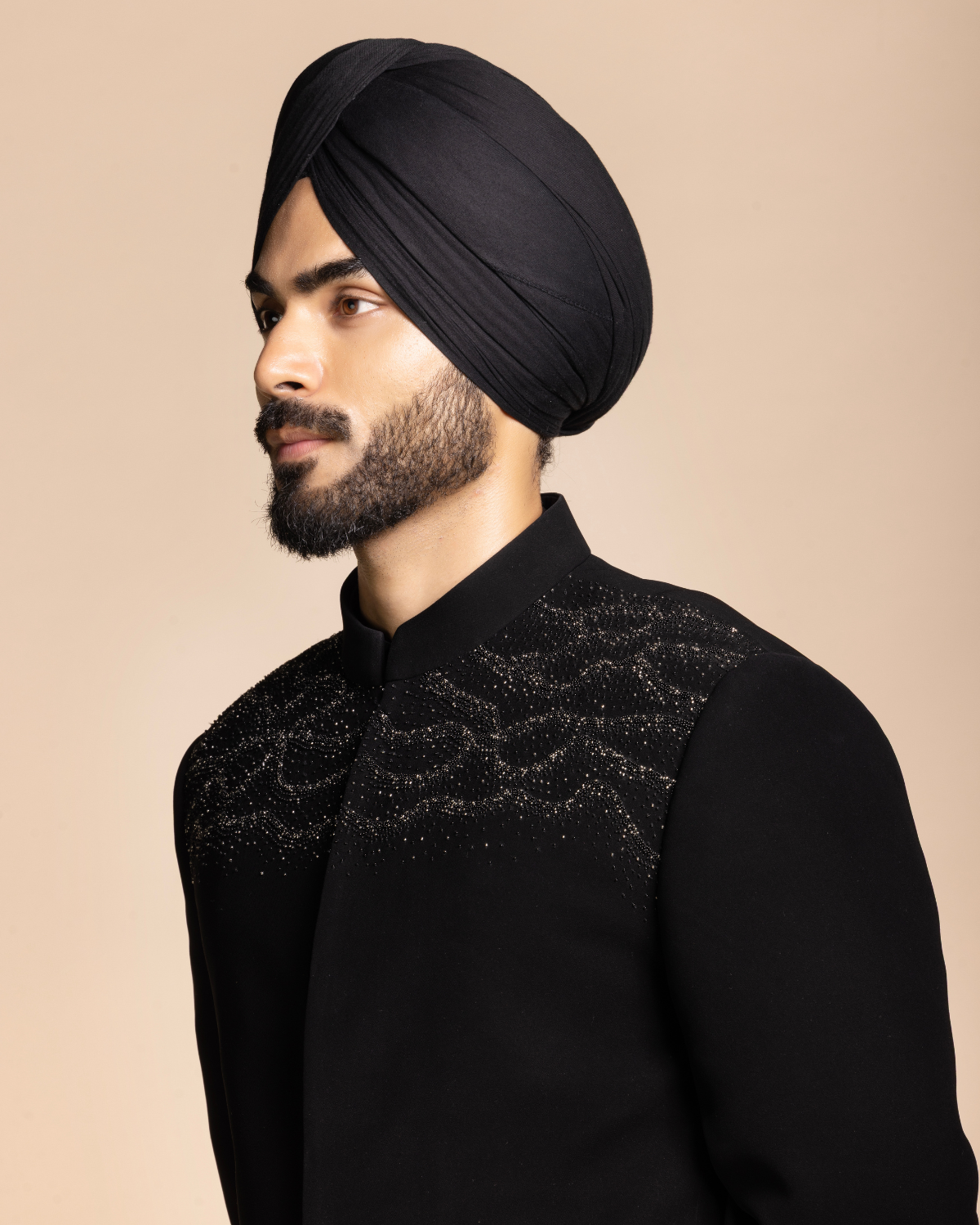Black Crystal Embellished Jodhpuri Set Gargee