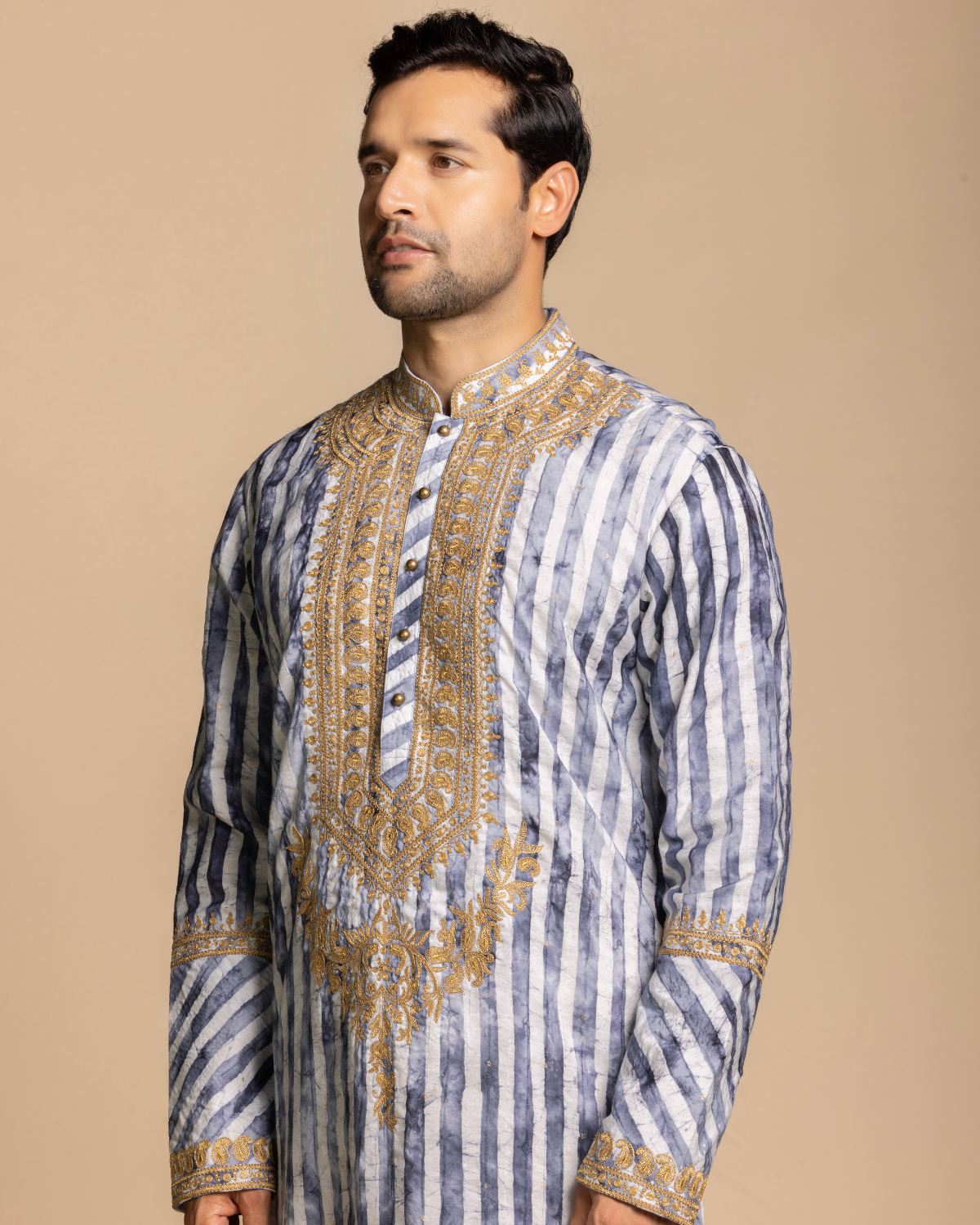 Azure Striped Embroidered Kurta set with Dupatta Gargee