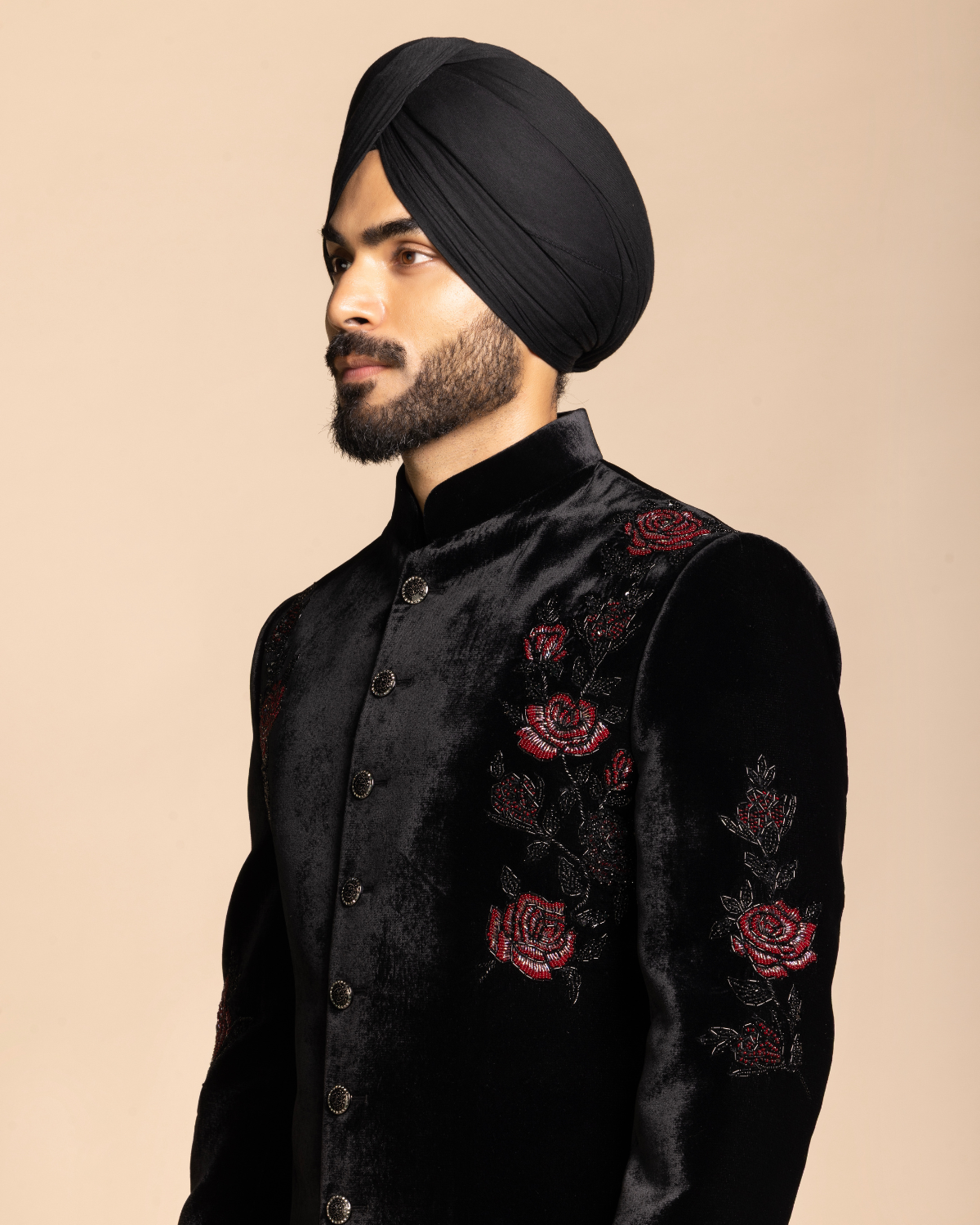 Black Rose Embroidered Indowestern Gargee
