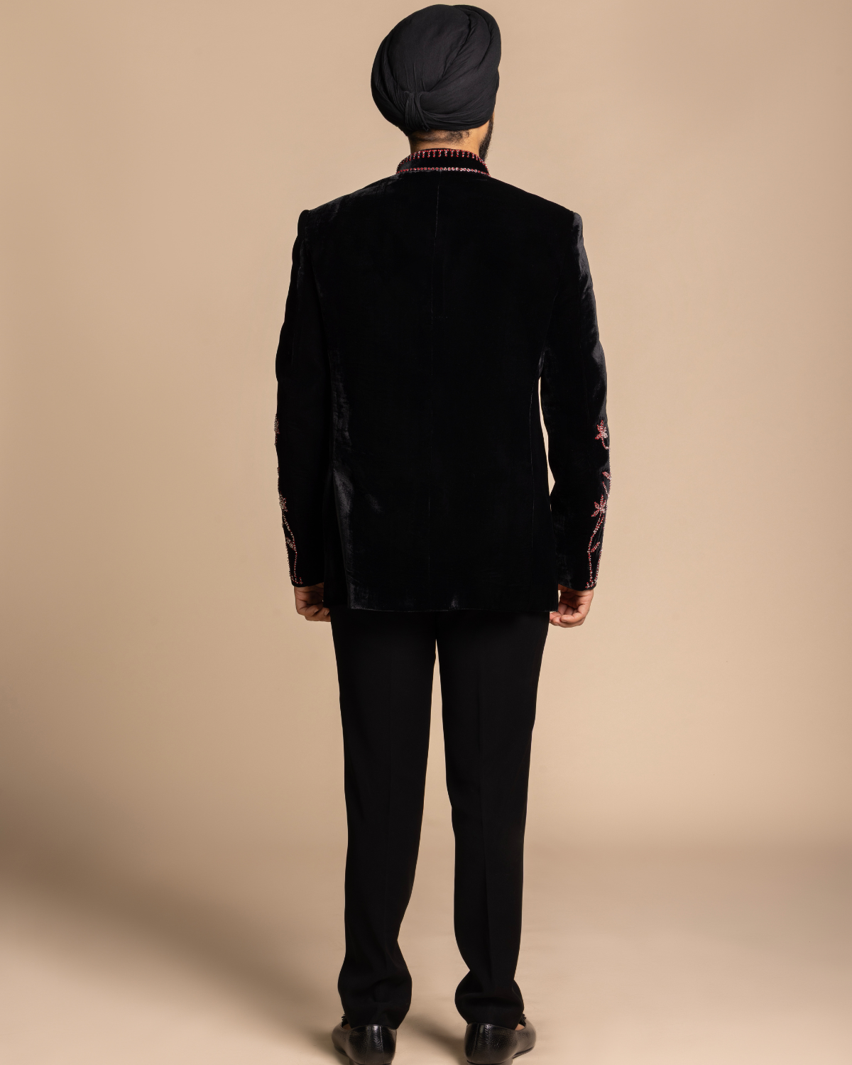 Black Embroidered Velvet Jodhpuri Set Gargee