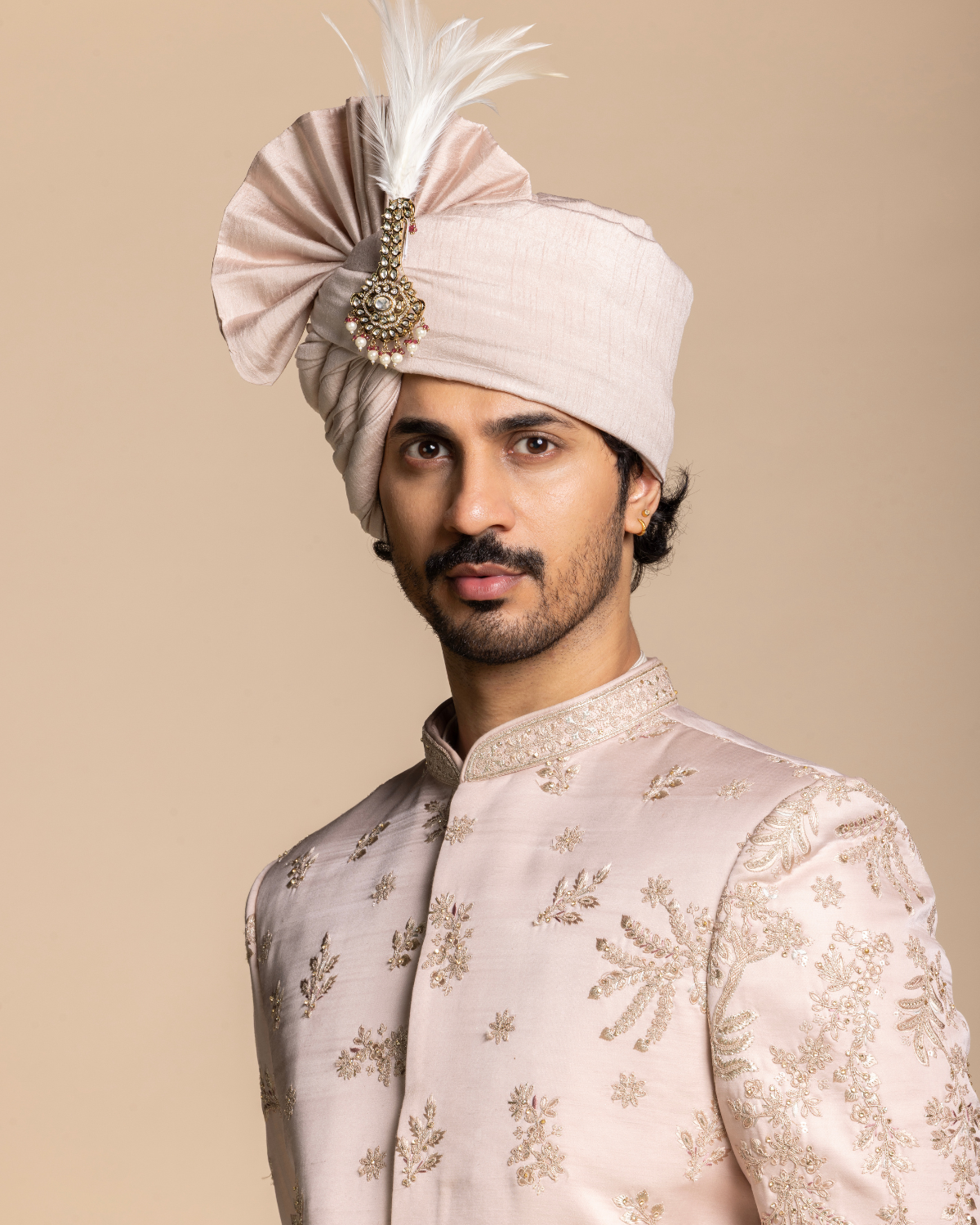 Blush Pink Embroidered Sherwani Set Gargee