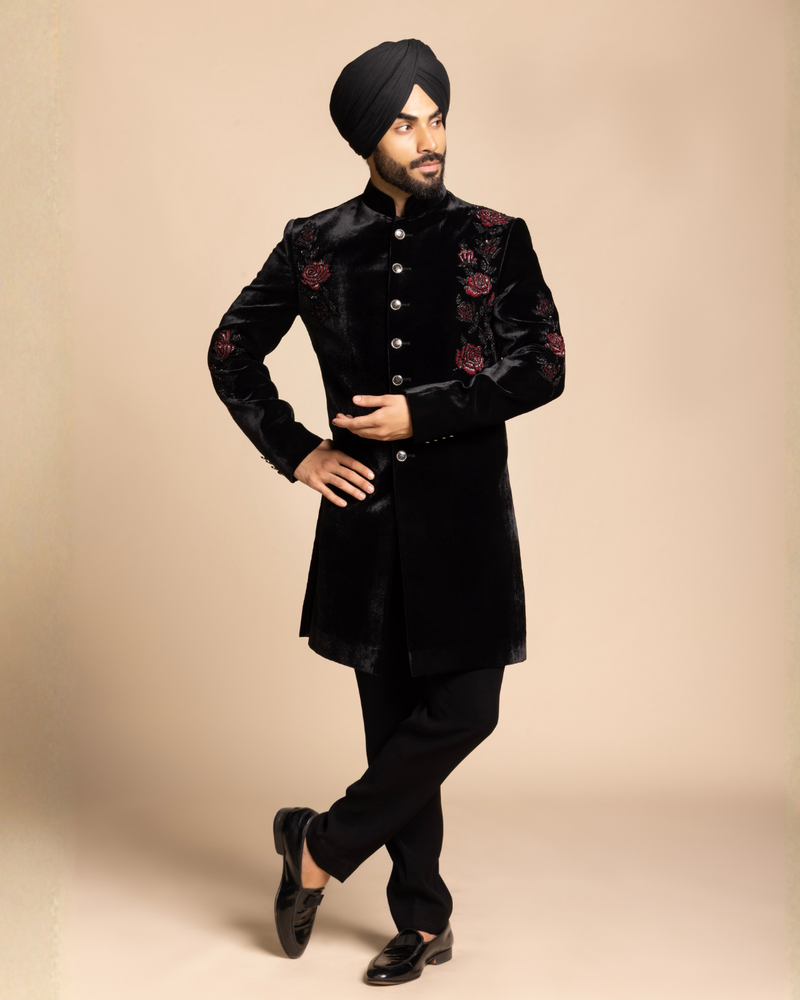 Black Rose Embroidered Indowestern Gargee