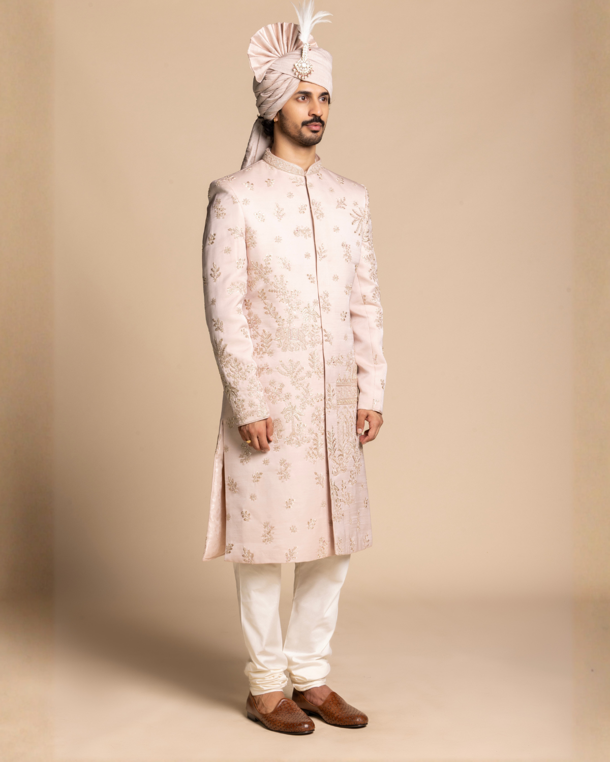 Blush Pink Embroidered Sherwani Set Gargee