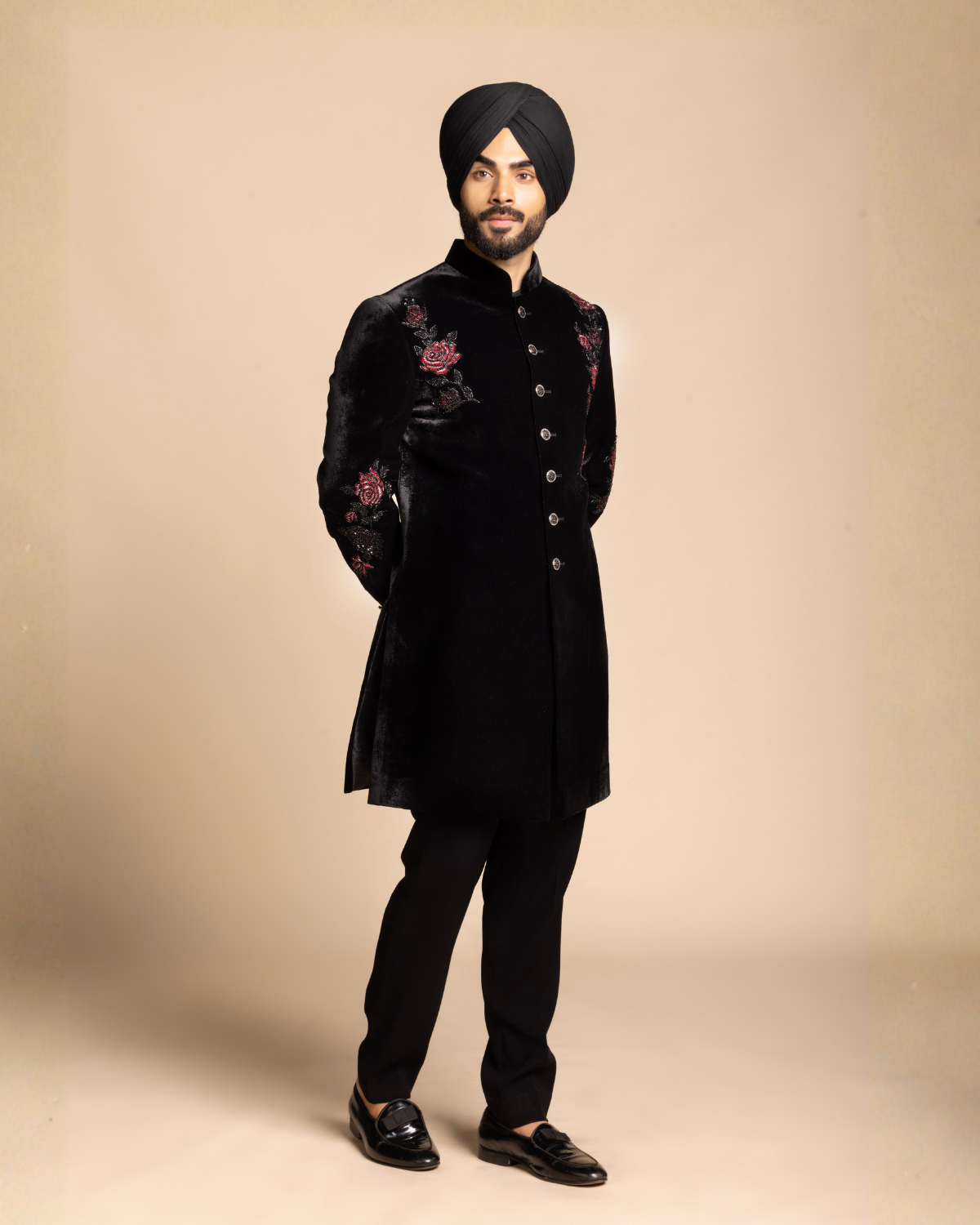Black Rose Embroidered Indowestern Gargee