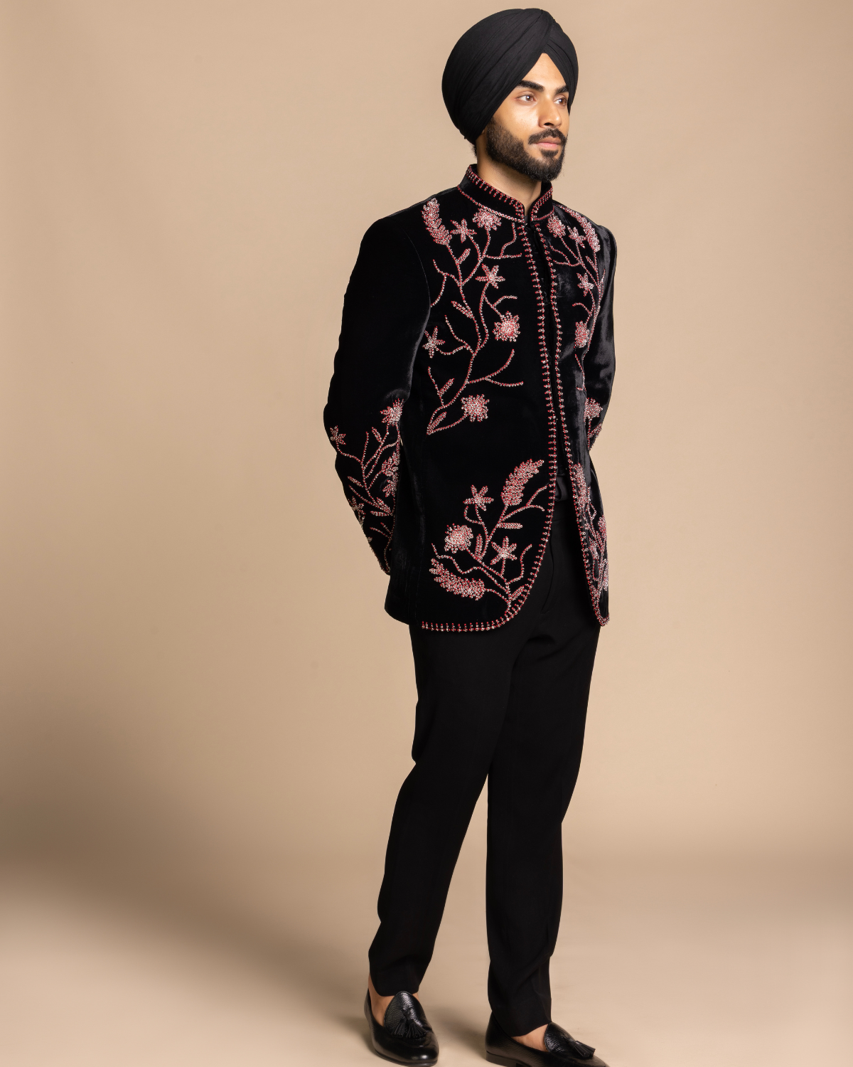 Black Embroidered Velvet Jodhpuri Set Gargee