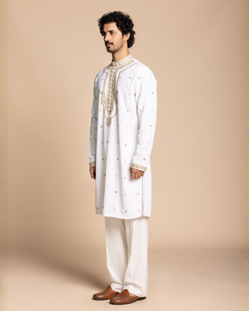 Ivory Embroidered Kurta Set with Stole Gargee