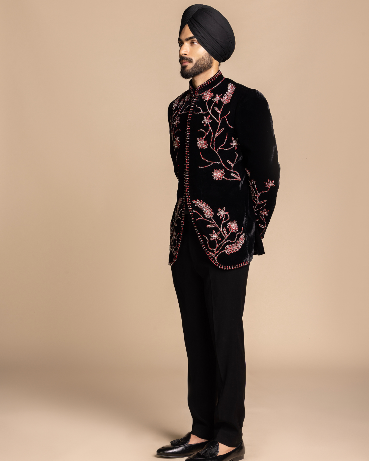 Black Embroidered Velvet Jodhpuri Set Gargee