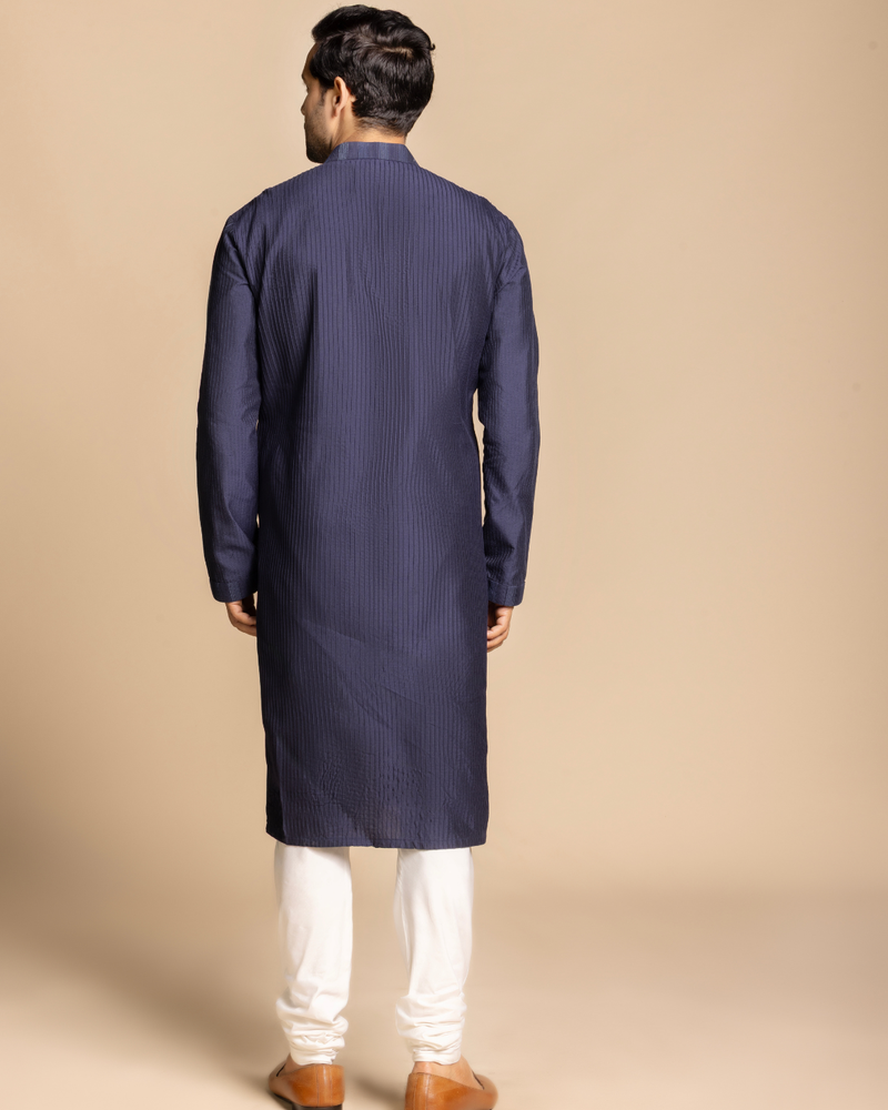 Navy Pintucked Front Open Kurta Gargee