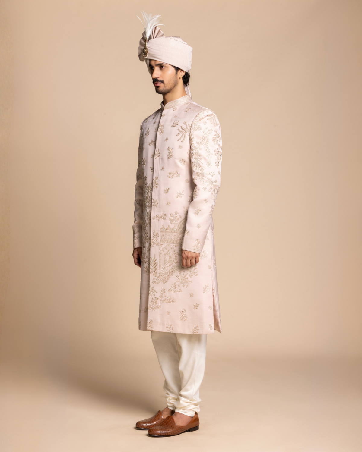 Blush Pink Embroidered Sherwani Set Gargee