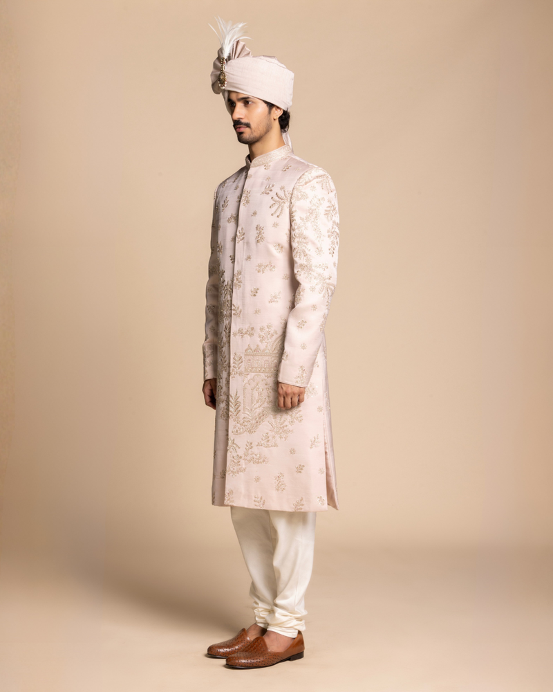 Blush Pink Embroidered Sherwani Set Gargee