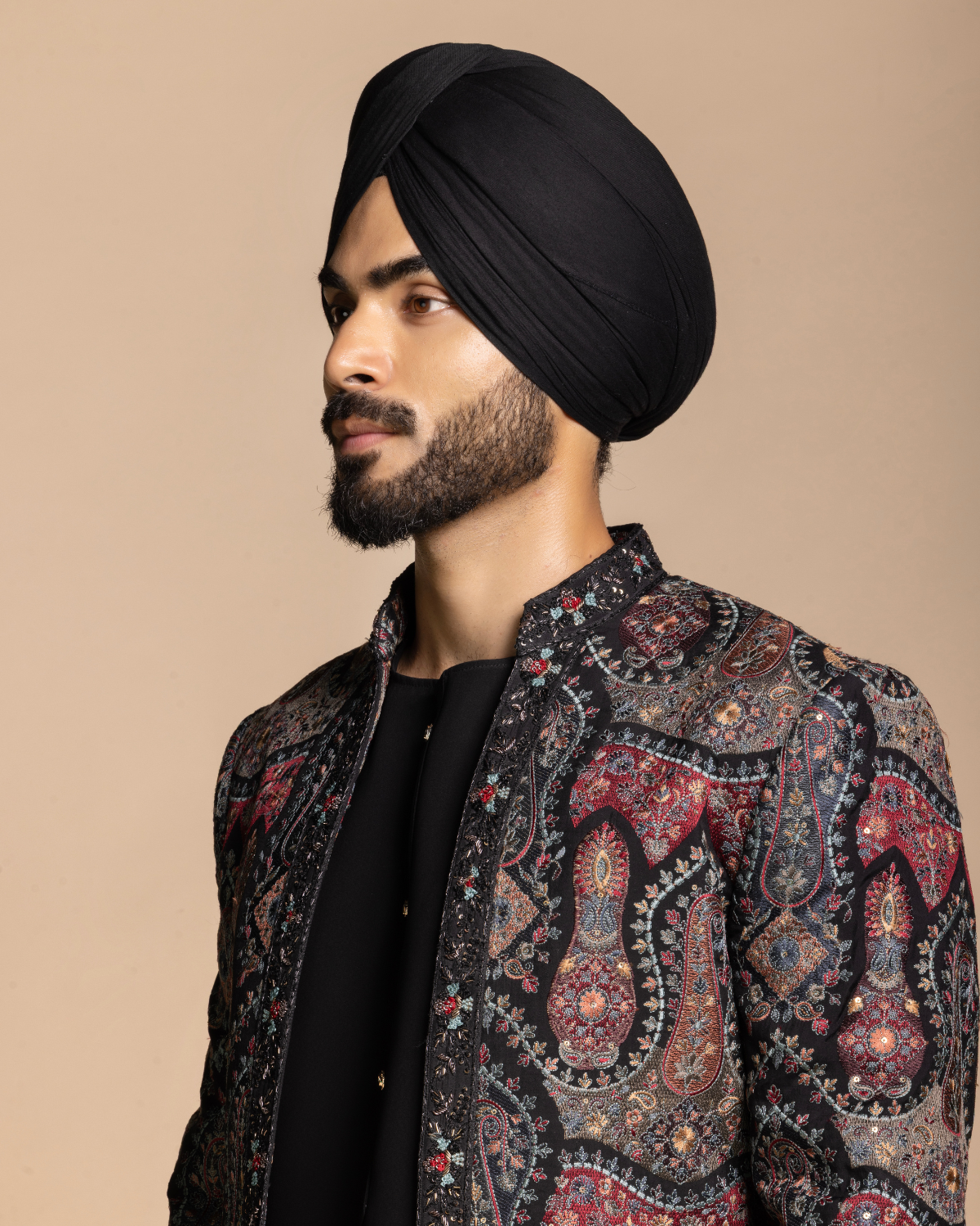 Black Jamavar Paisley Shrug Set Gargee