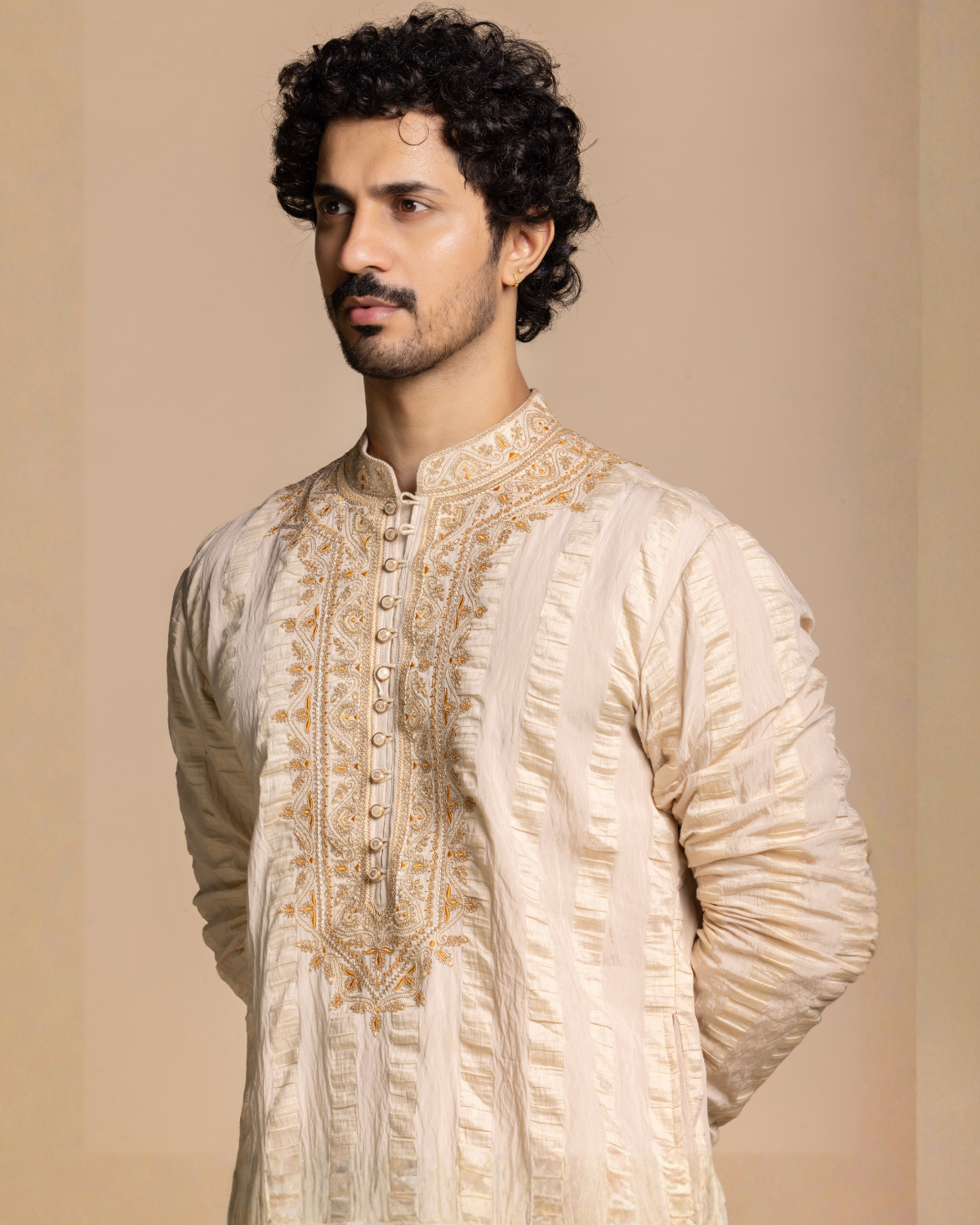 Beige Embroidered Tencil Kurta Set Gargee