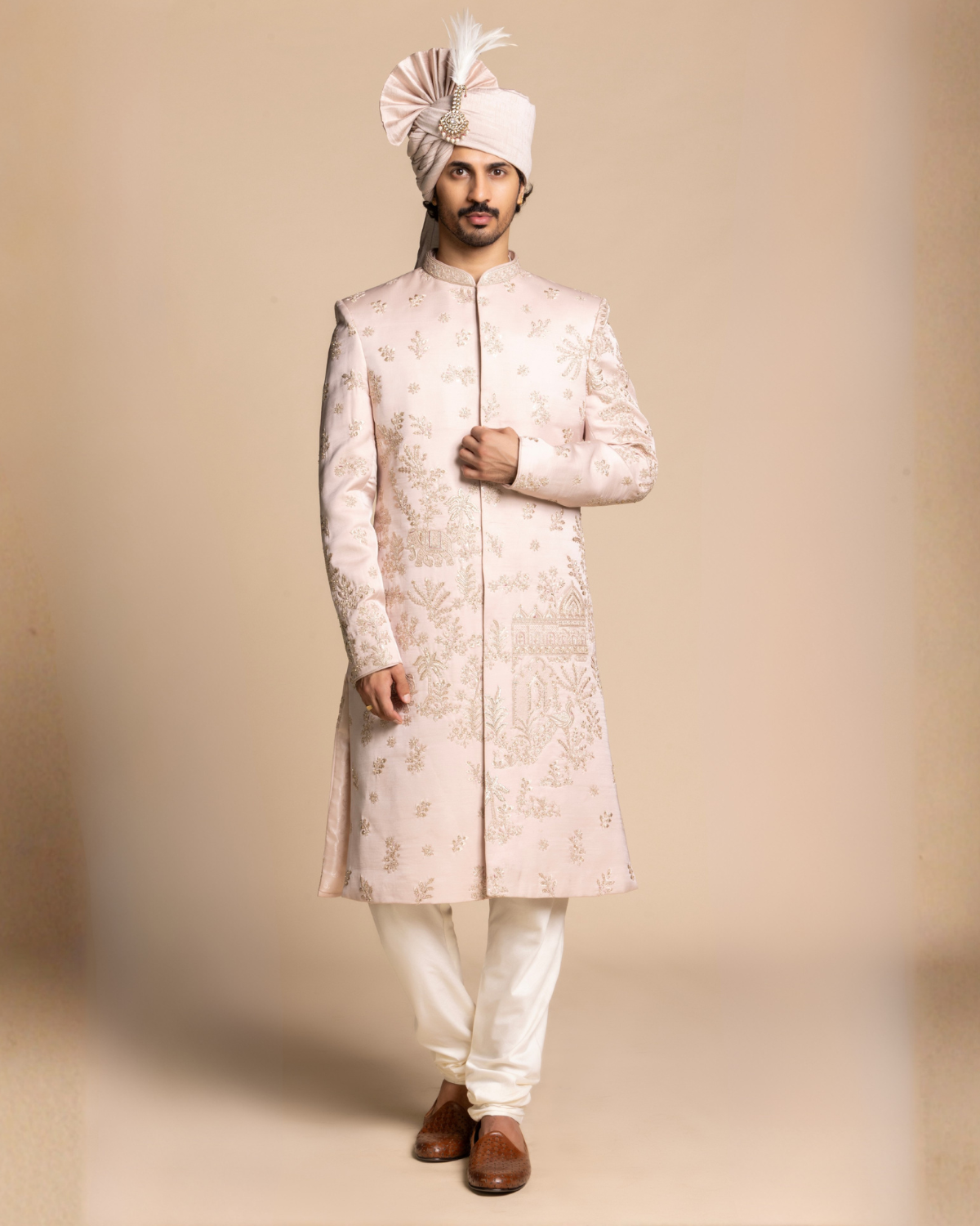 Blush Pink Embroidered Sherwani Set Gargee